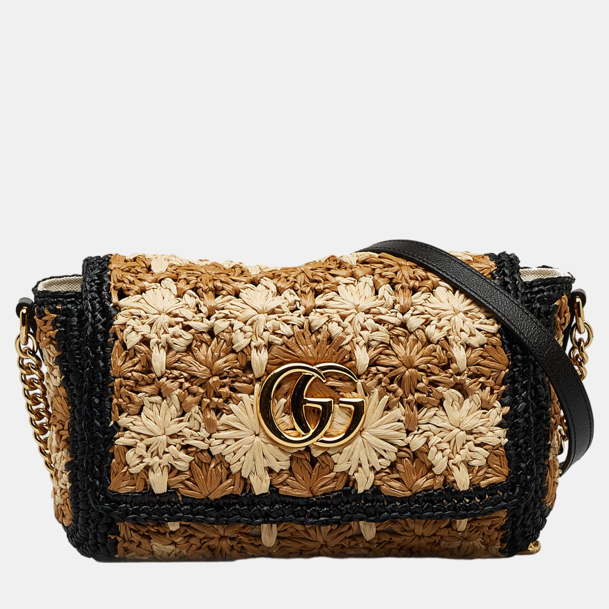 Gucci Multicolour GG Marmont Raffia Crossbody Bag