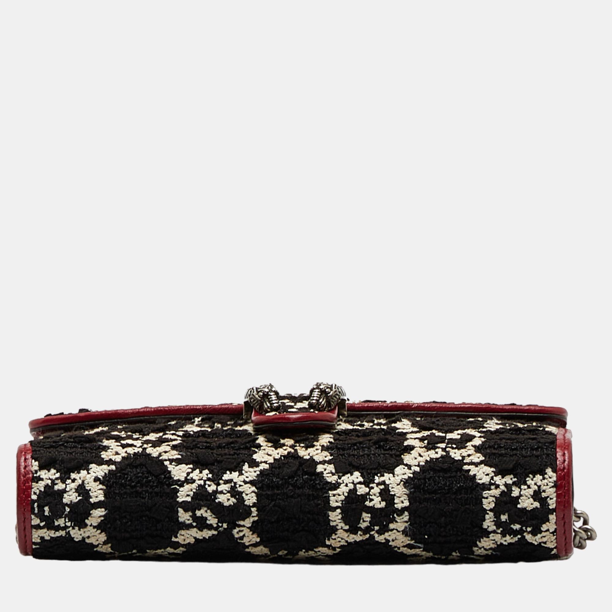 Gucci Black GG Tweed Dionysus Wallet On Chain