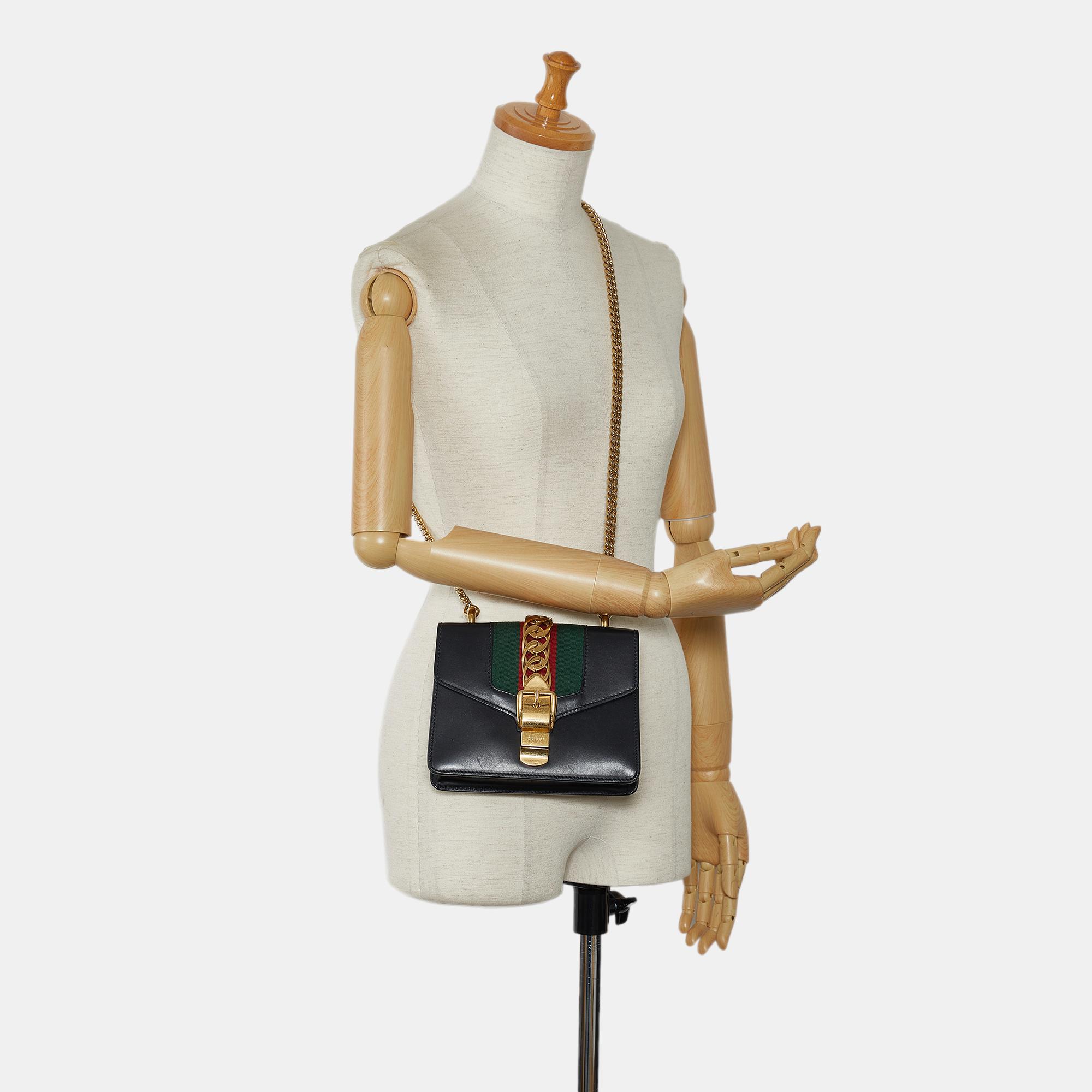 Gucci Black Mini Sylvie Leather Chain Crossbody Bag