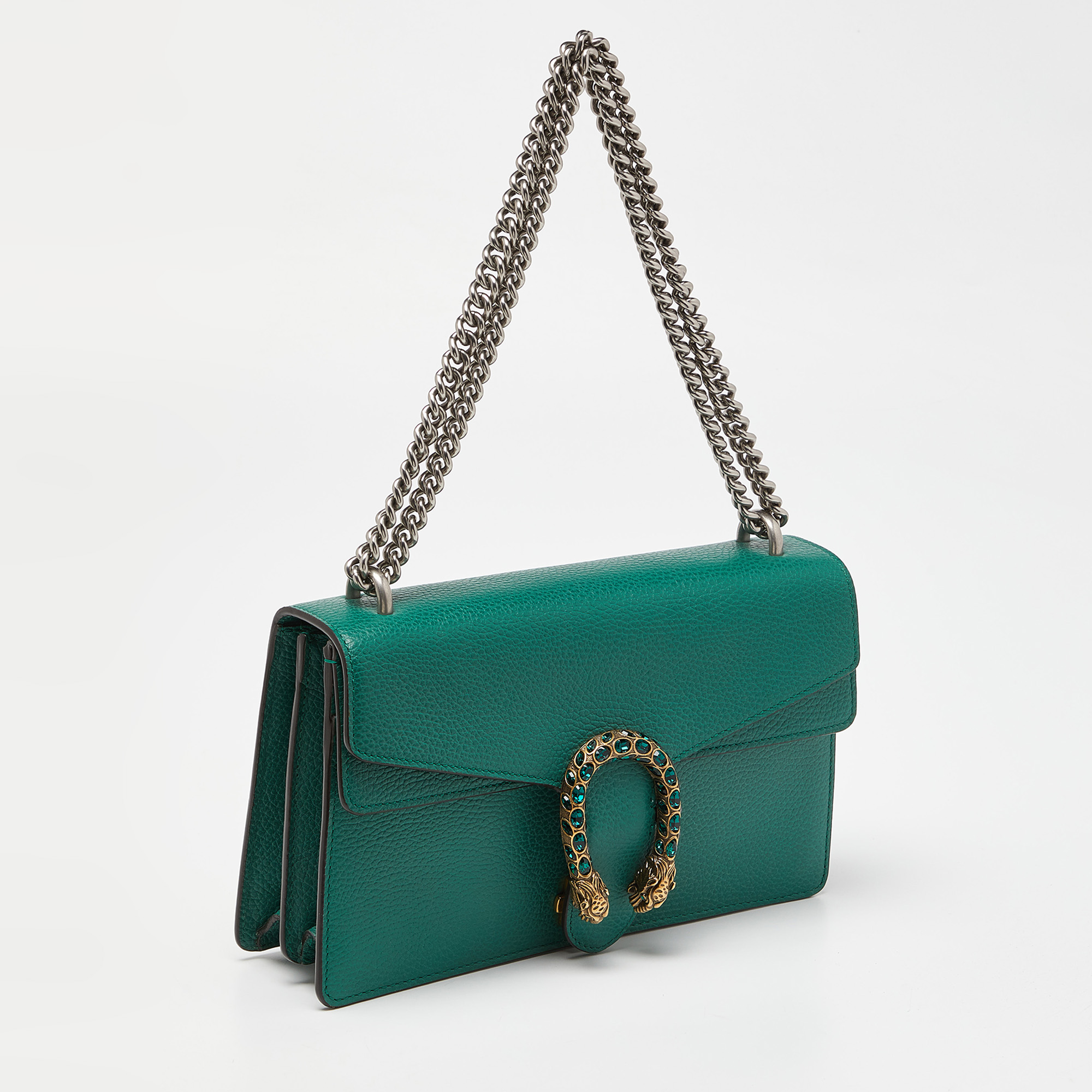 Gucci Green Leather Small Dionysus Crystals Shoulder Bag