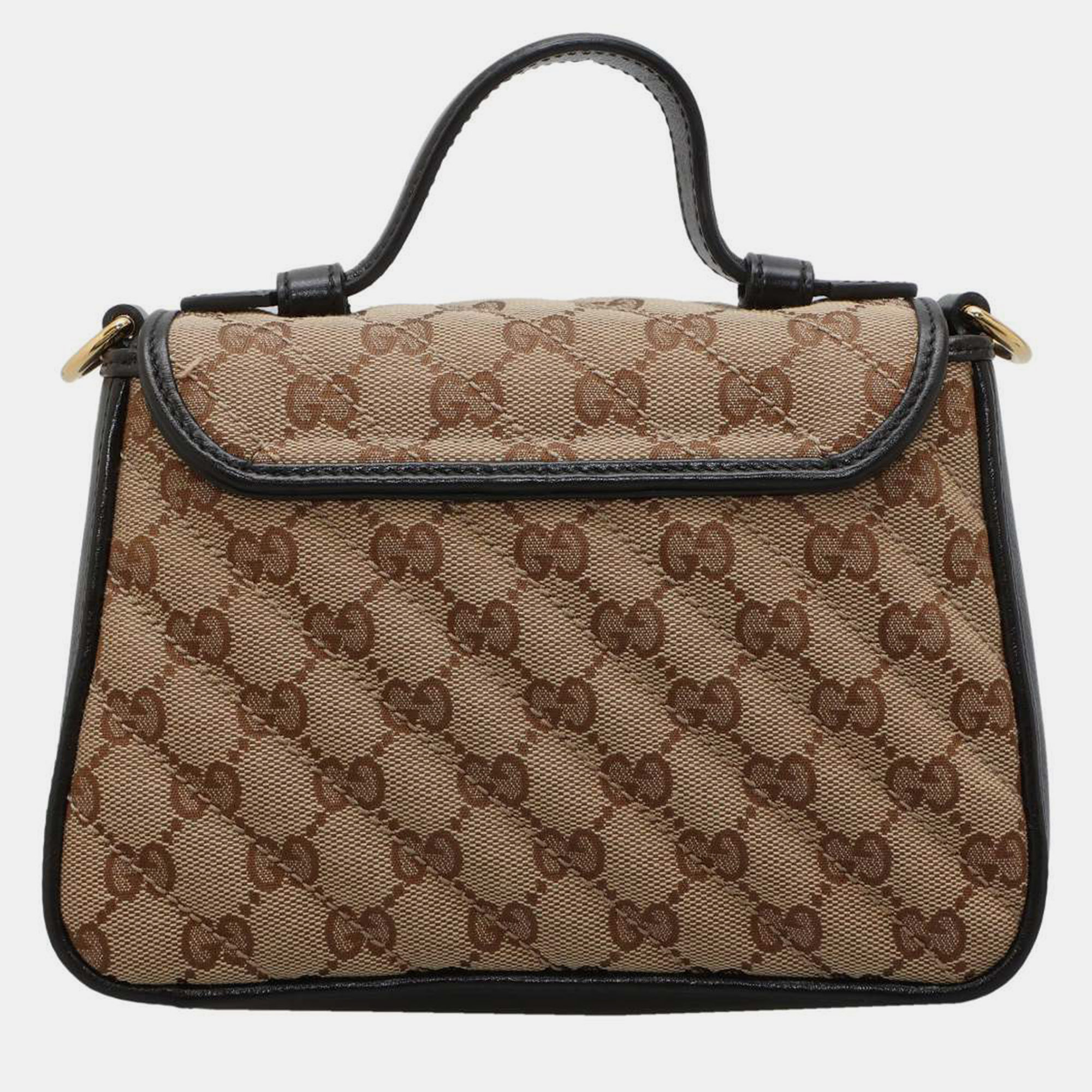 Gucci Beige GG Canvas And Leather GG Marmont Top Handle Bag