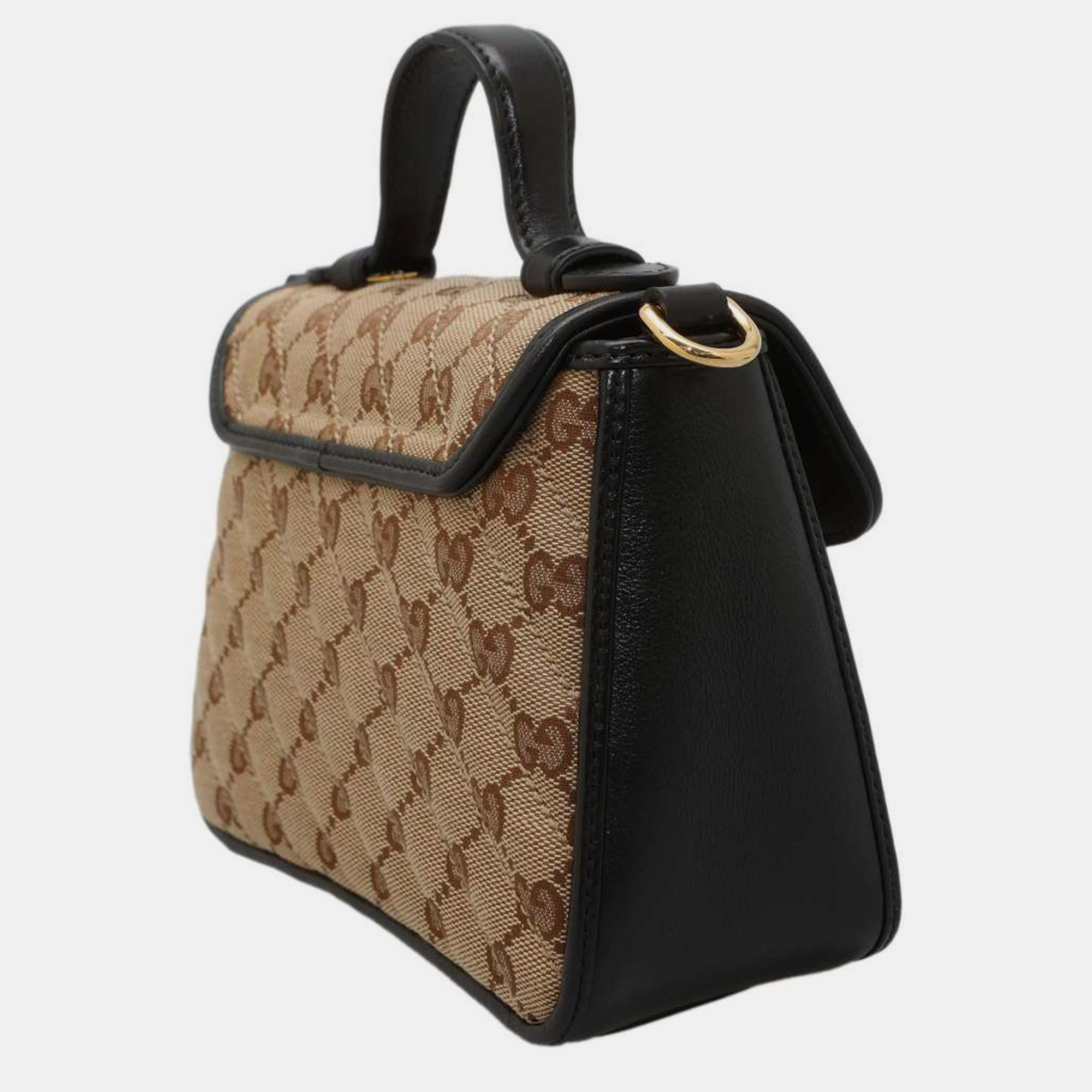Gucci Beige GG Canvas And Leather GG Marmont Top Handle Bag
