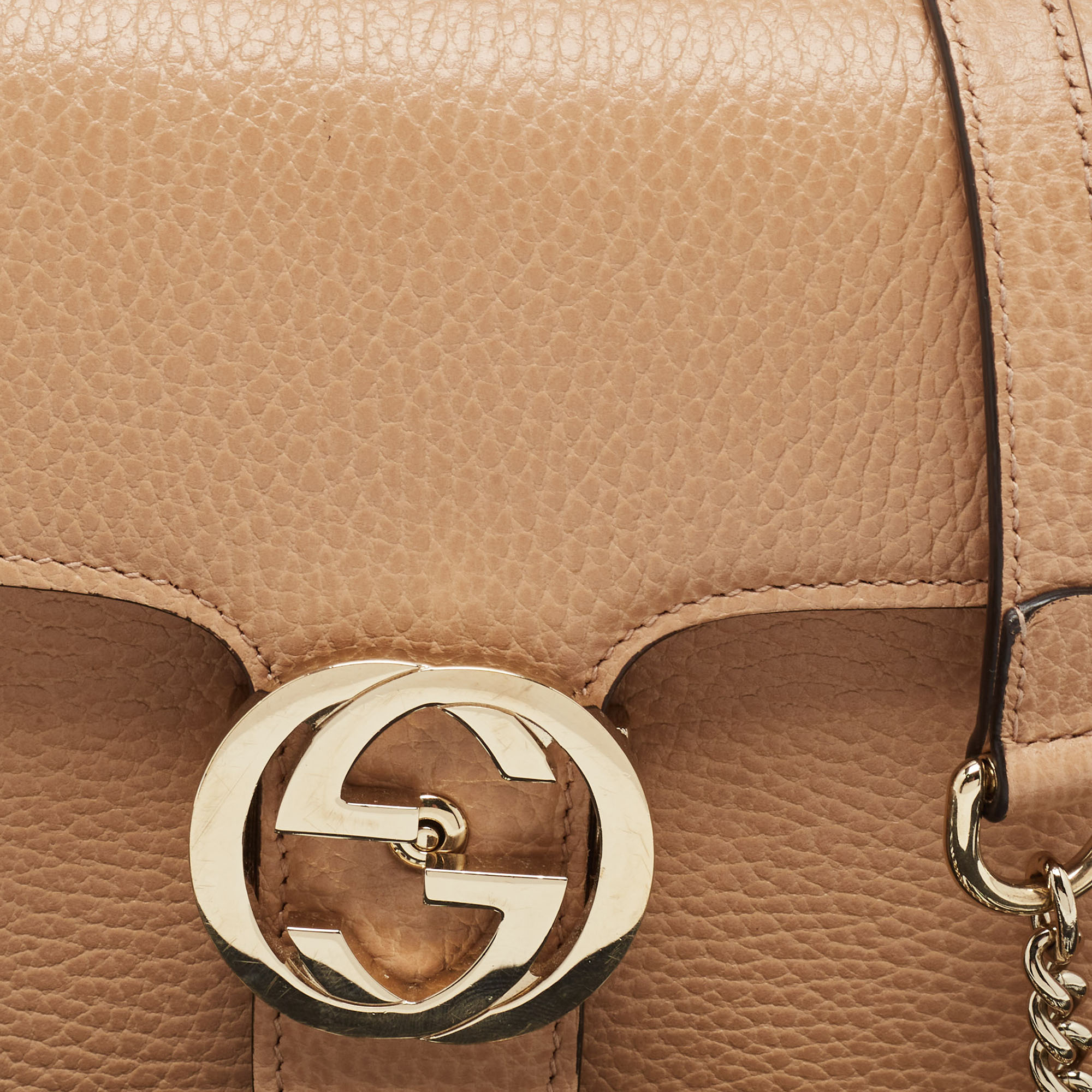 Gucci Beige Leather Small Dollar Interlocking G Crossbody Bag