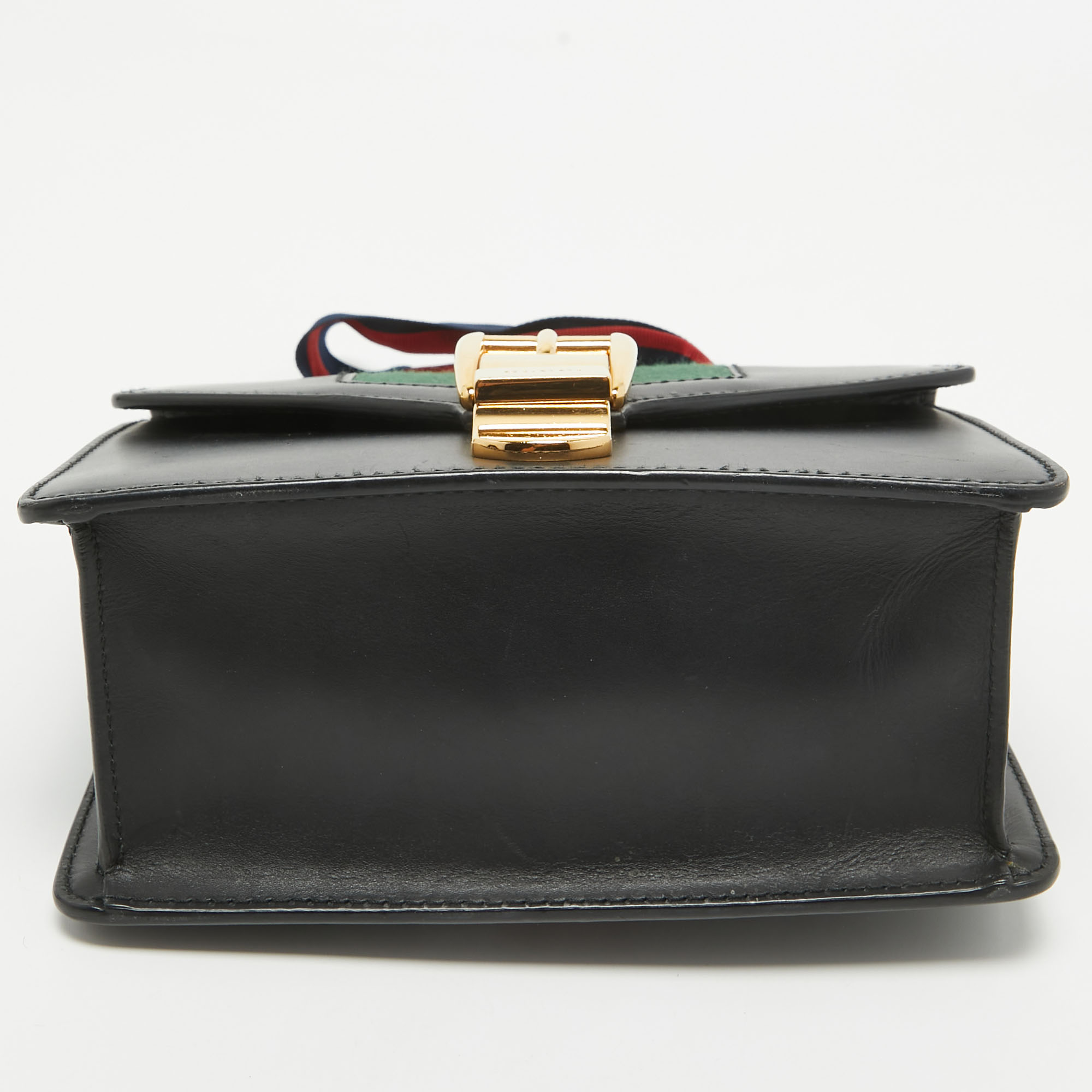 Gucci Black Leather Mini Web Chain Sylvie Crossbody Bag