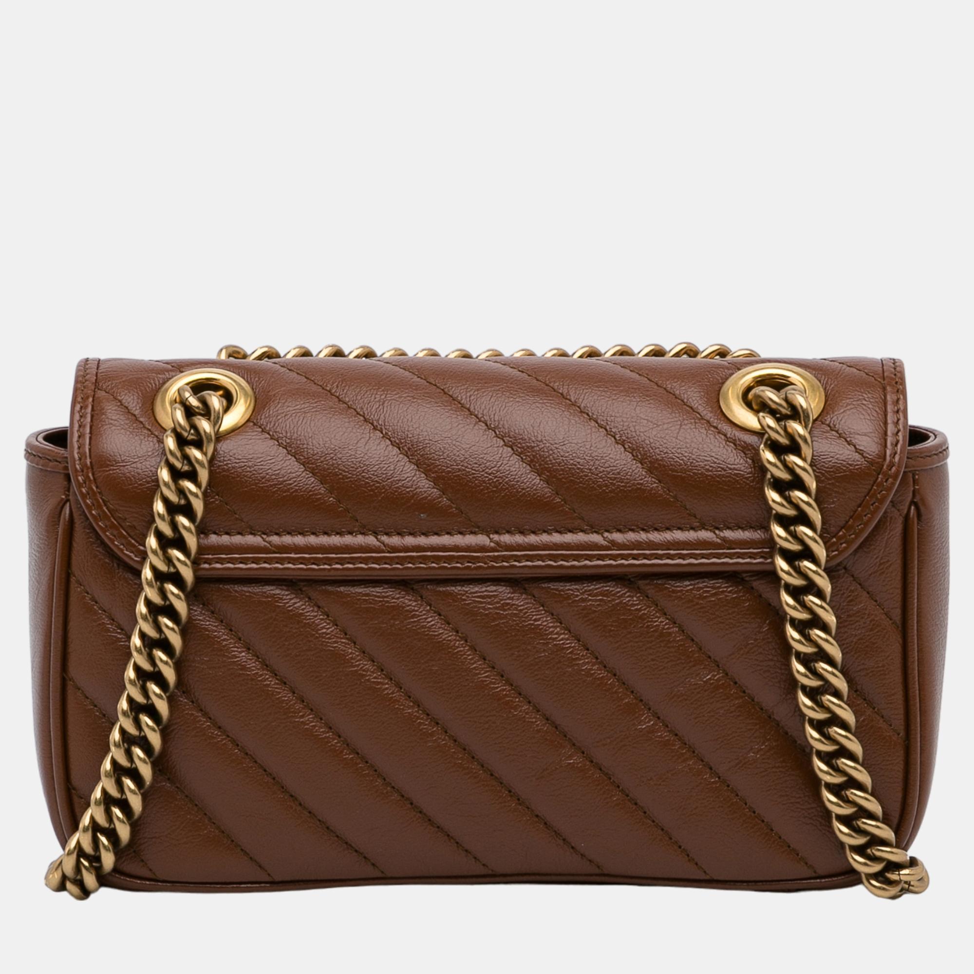 Gucci Brown Small GG Marmont Diagonal Shoulder Bag