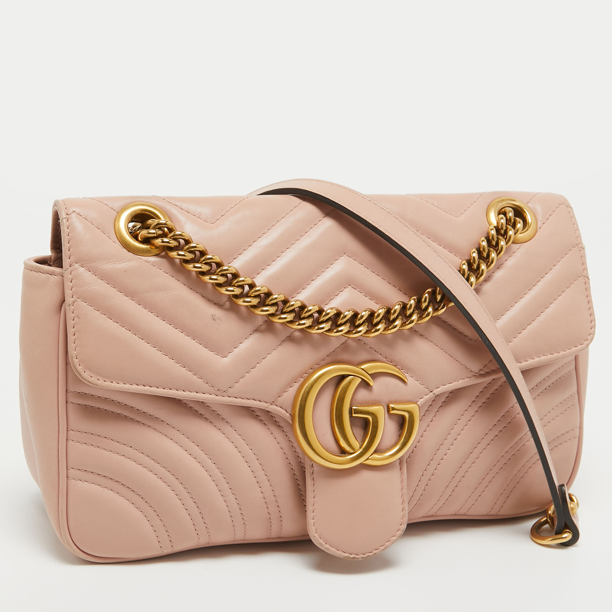 Gucci Pink Leather GG Small Marmont Matelassé Shoulder Bag