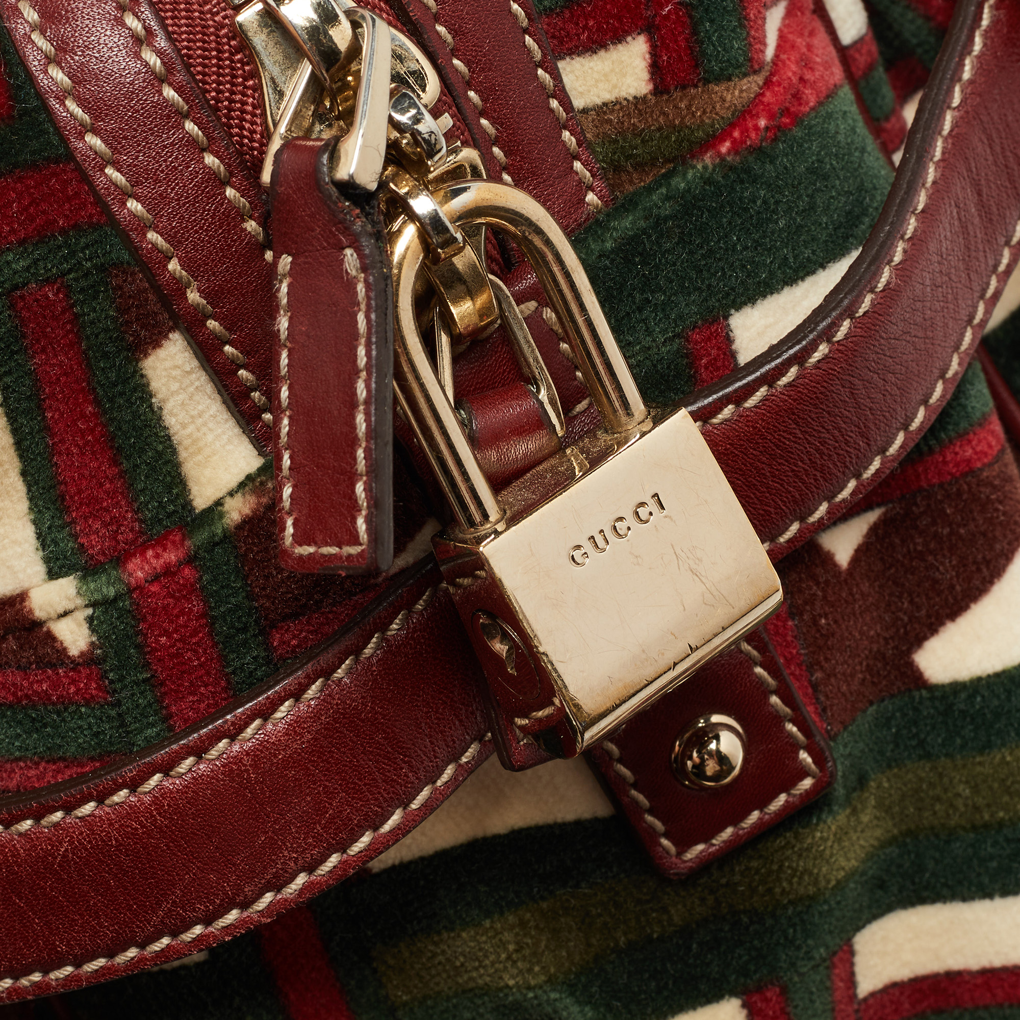 Gucci Multicolor Velvet And Leather Medium 85th Anniversary Boston Bag