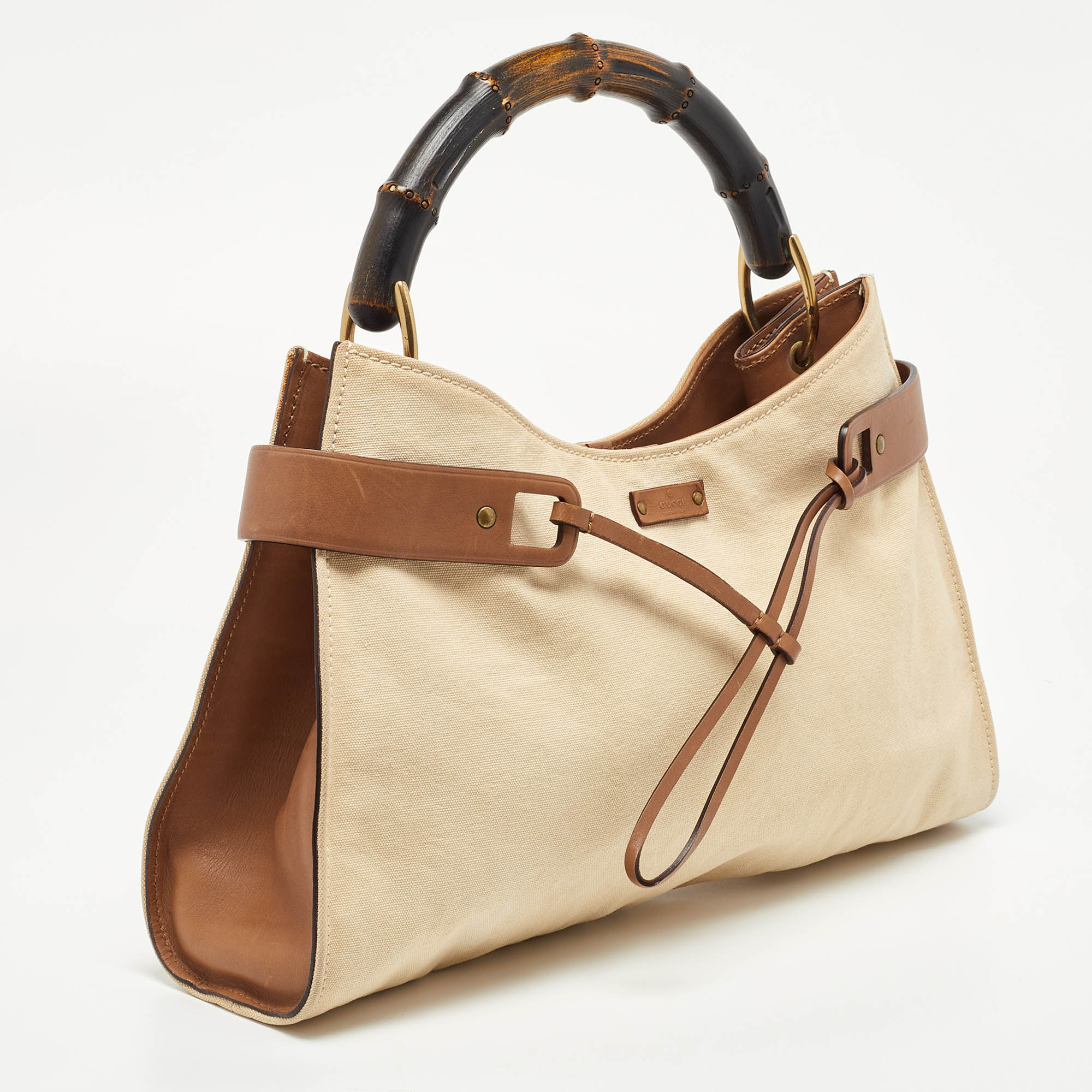 Gucci Beige/Brown Canvas And Leather Vintage Bamboo Hobo