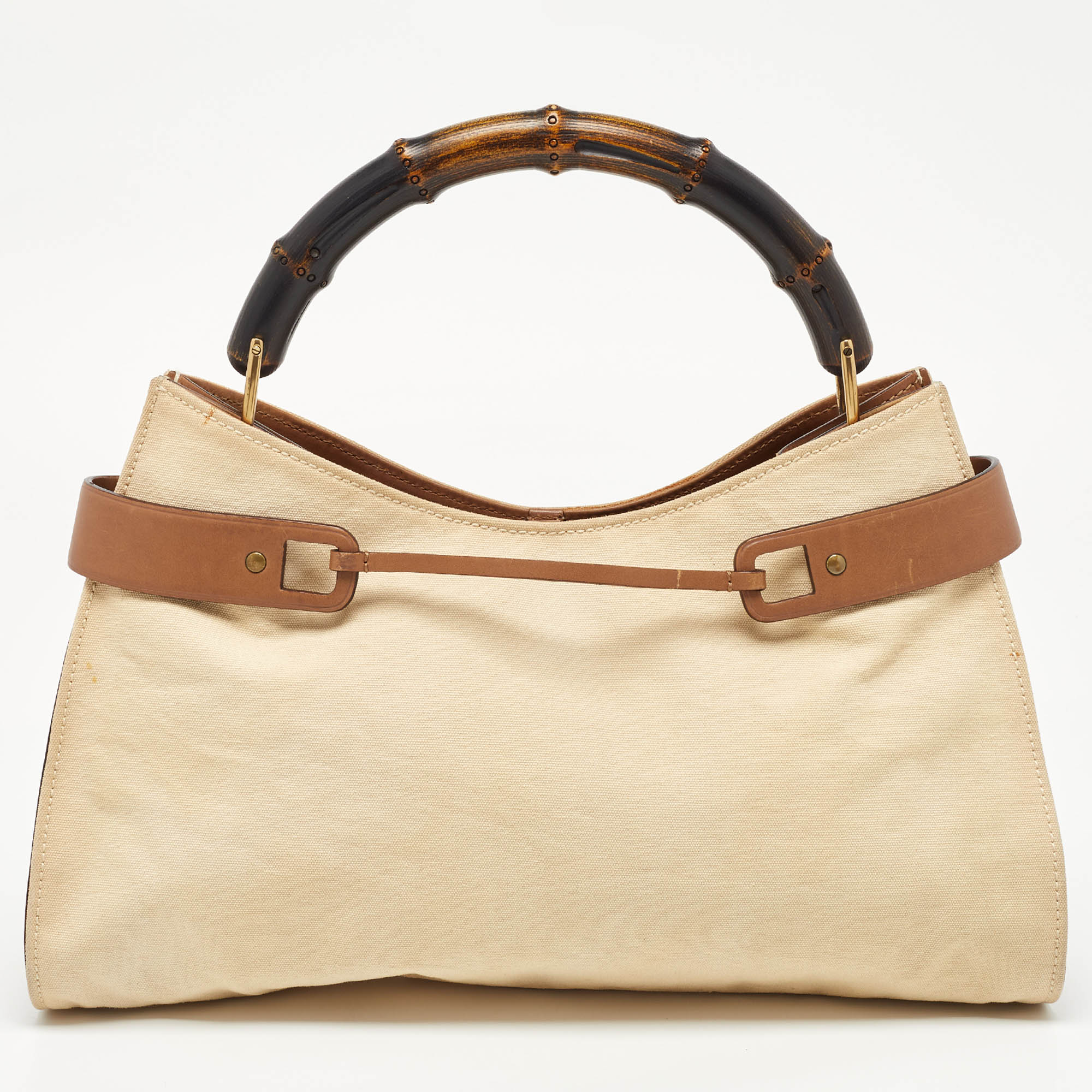 Gucci Beige/Brown Canvas And Leather Vintage Bamboo Hobo