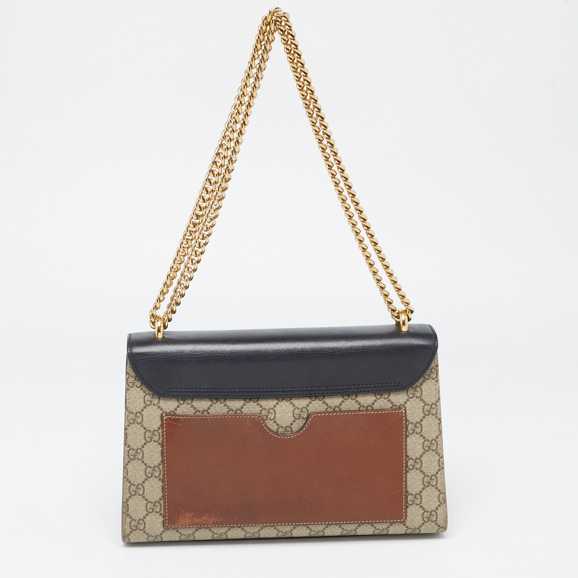 Gucci Beige/Black GG Supreme Canvas And Leather Medium Padlock Shoulder Bag