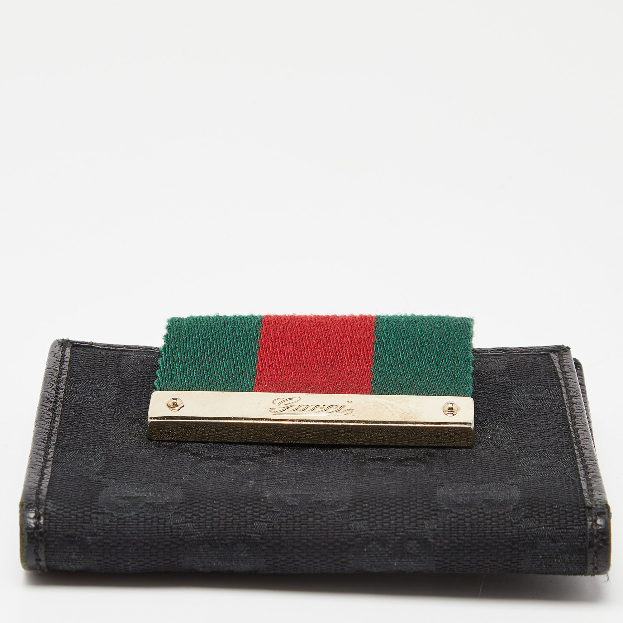 Gucci Black GG Canvas And Leather Web Compact Wallet