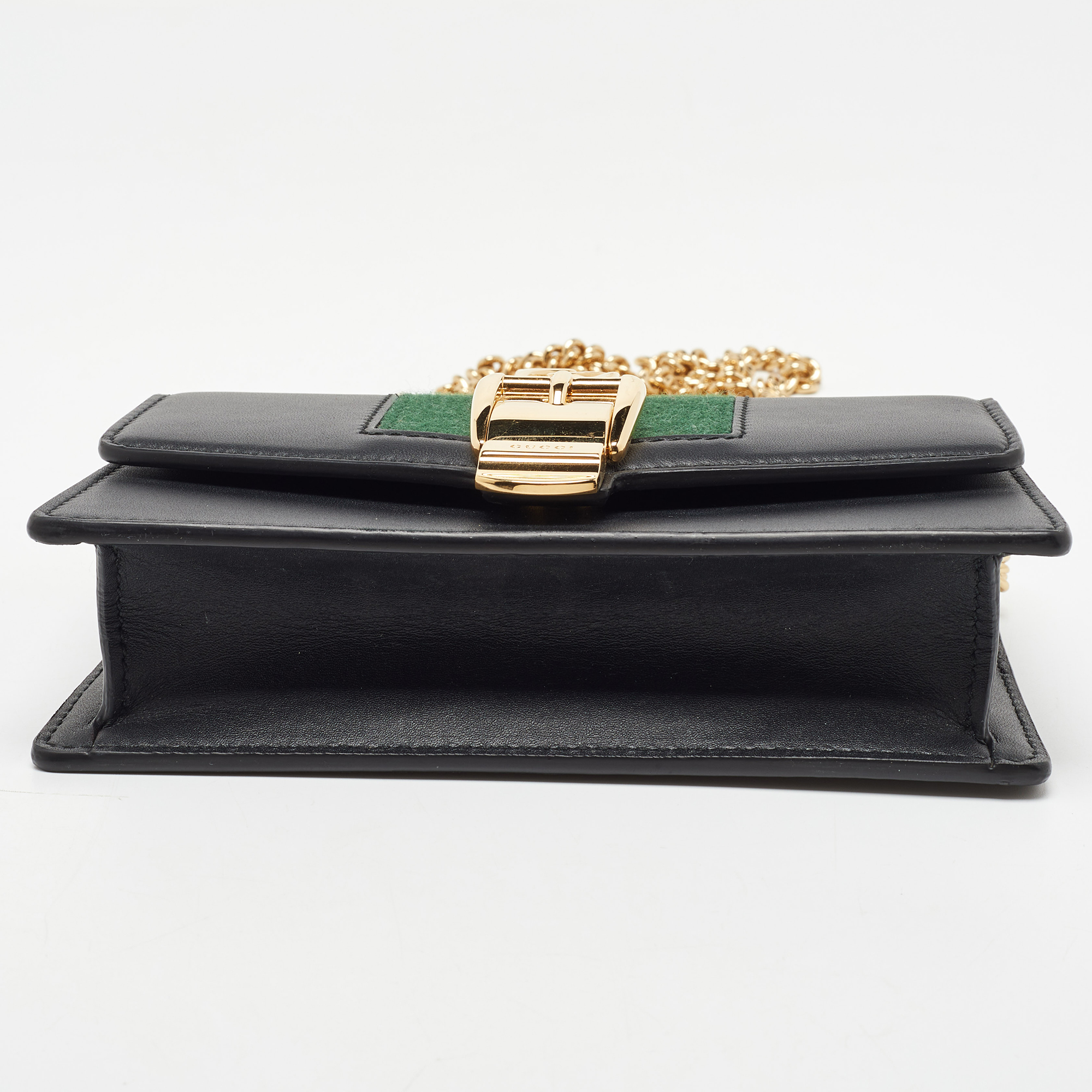 Gucci Black Leather Super Mini Sylvie Wallet On Chain