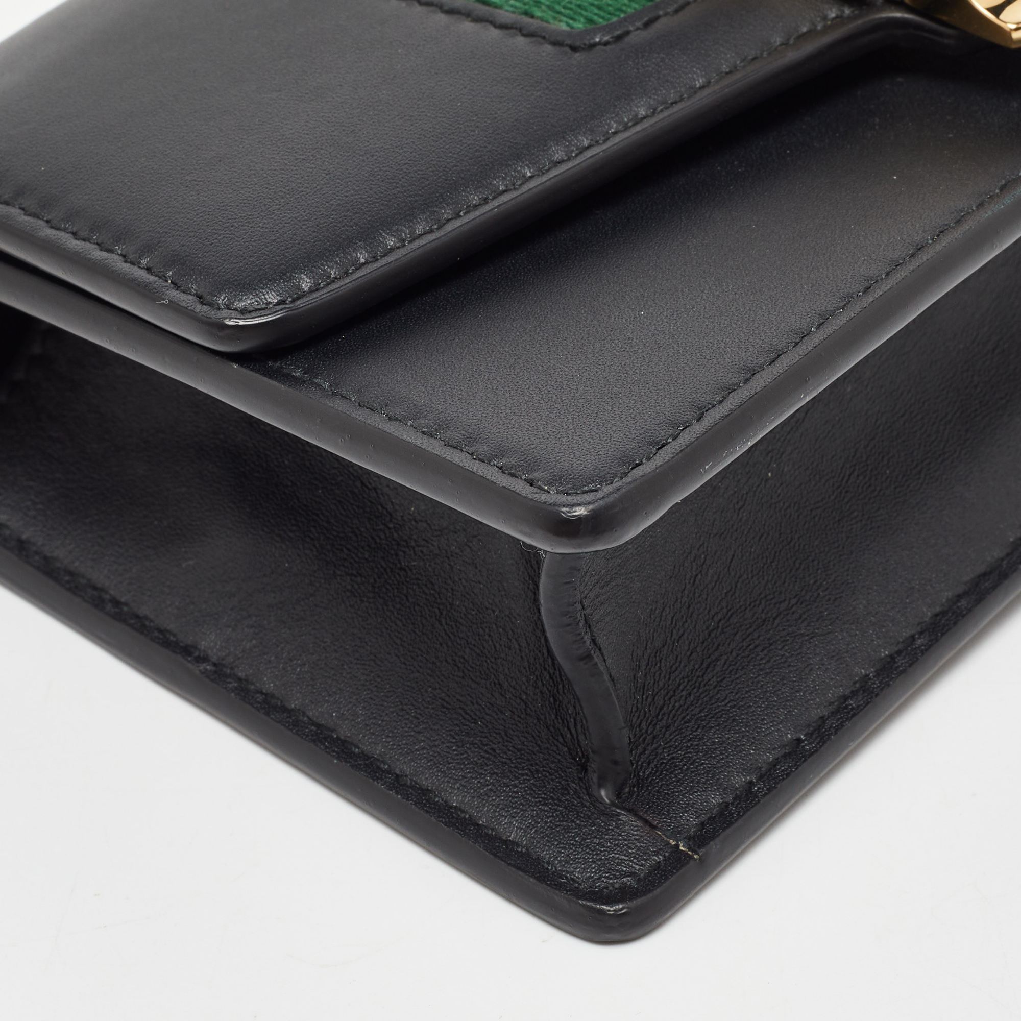 Gucci Black Leather Super Mini Sylvie Wallet On Chain