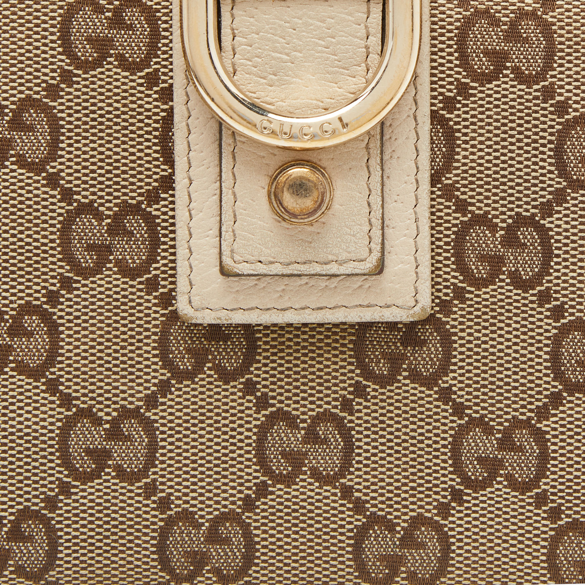 Gucci Beige GG Canvas And Leather Abbey D Ring Compact Wallet