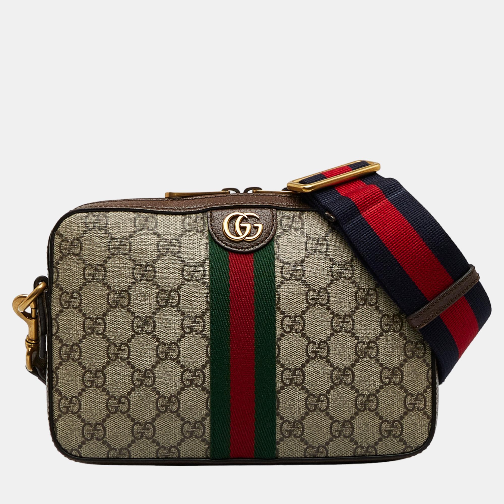 Gucci Beige/Brown GG Supreme Web Ophidia Crossbody Bag