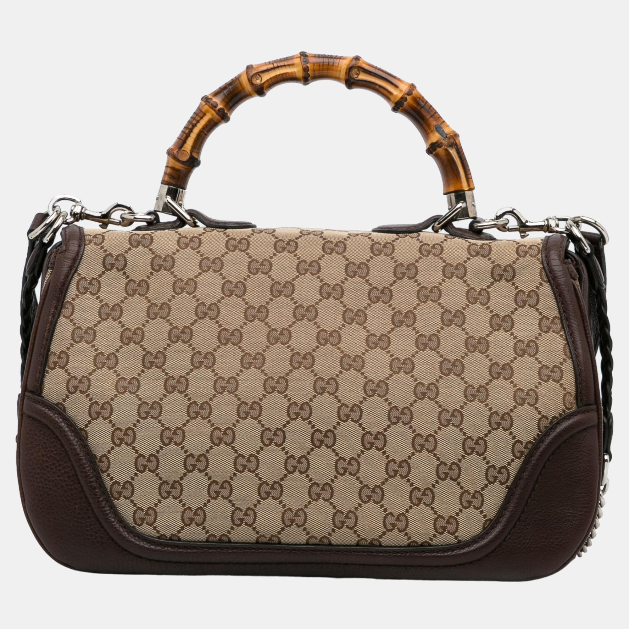 Gucci Beige/Brown Large GG Canvas New Bamboo Satchel