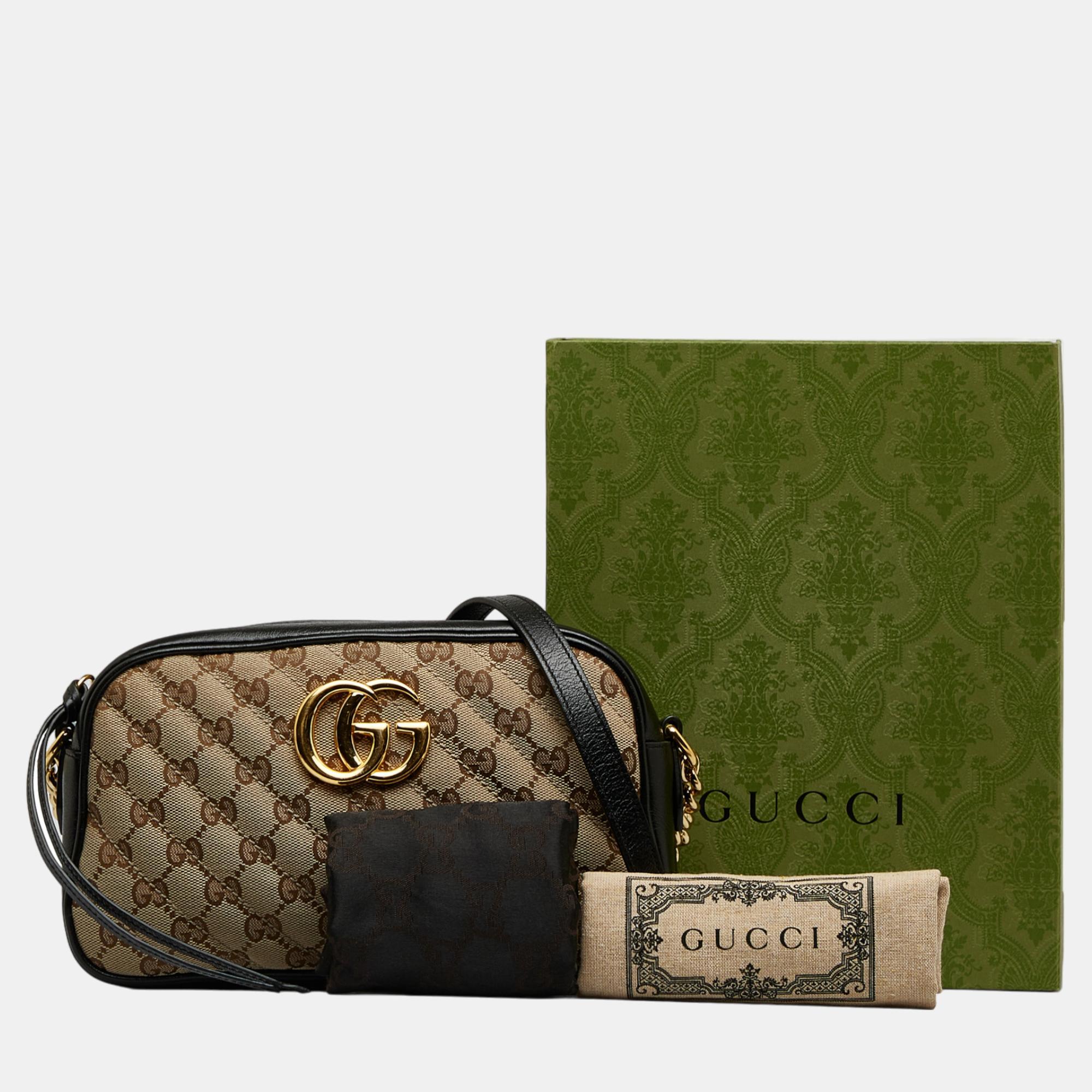 Gucci Beige/Brown Small GG Canvas Marmont Matelasse Camera Bag