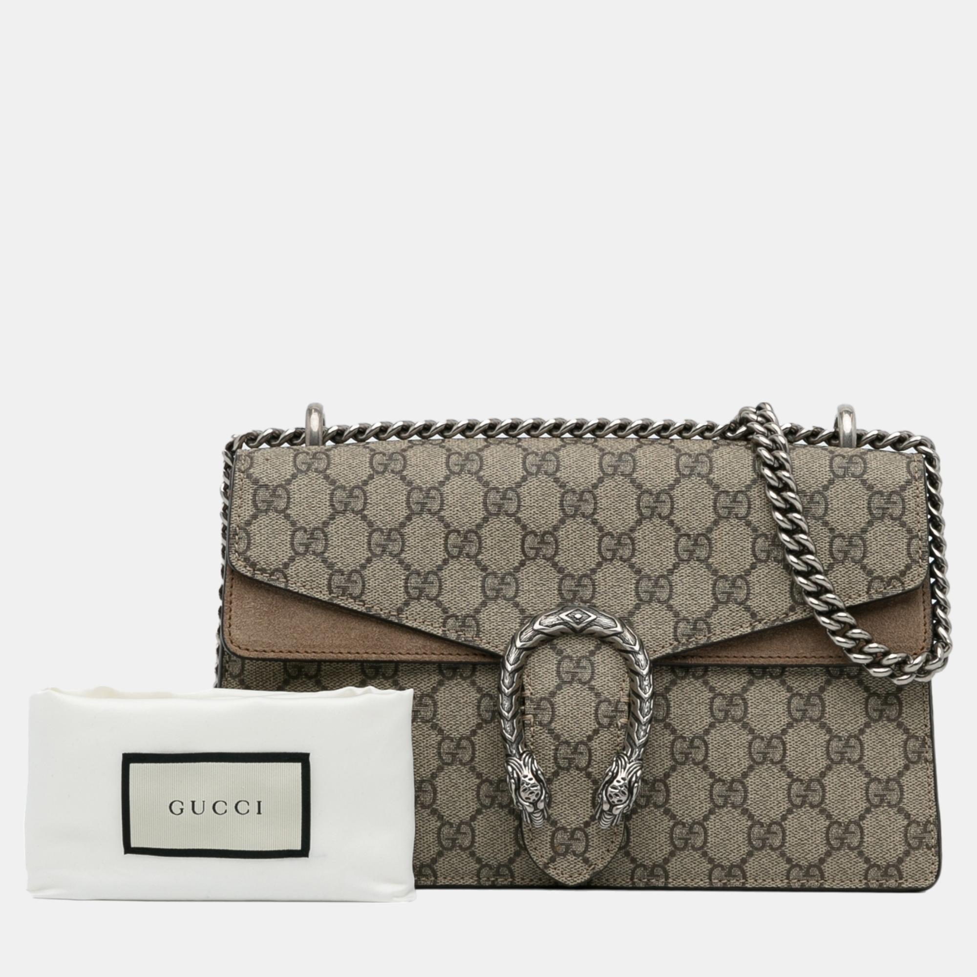 Gucci Beige/Brown Small GG Supreme Dionysus Shoulder Bag