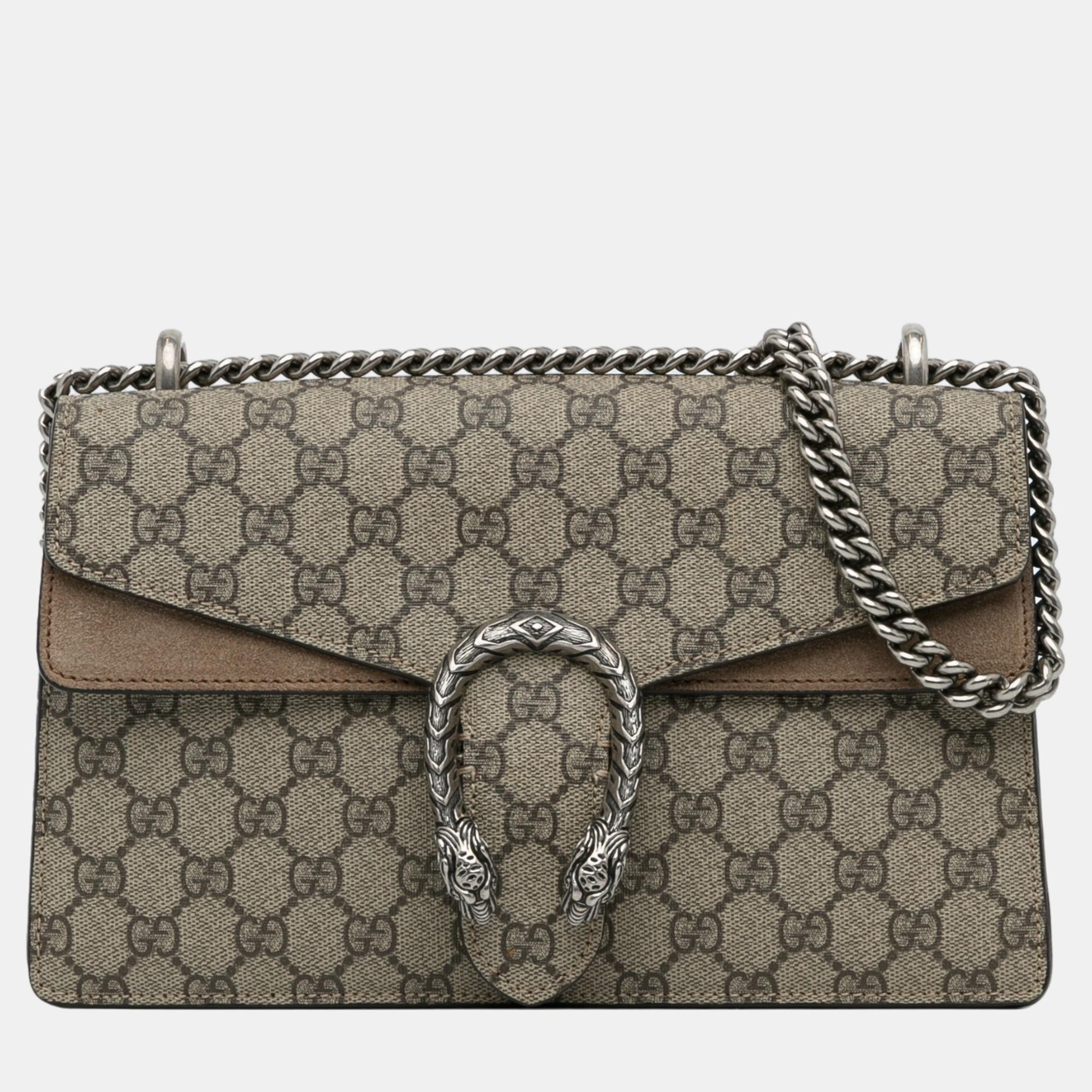 Gucci Beige/Brown Small GG Supreme Dionysus Shoulder Bag