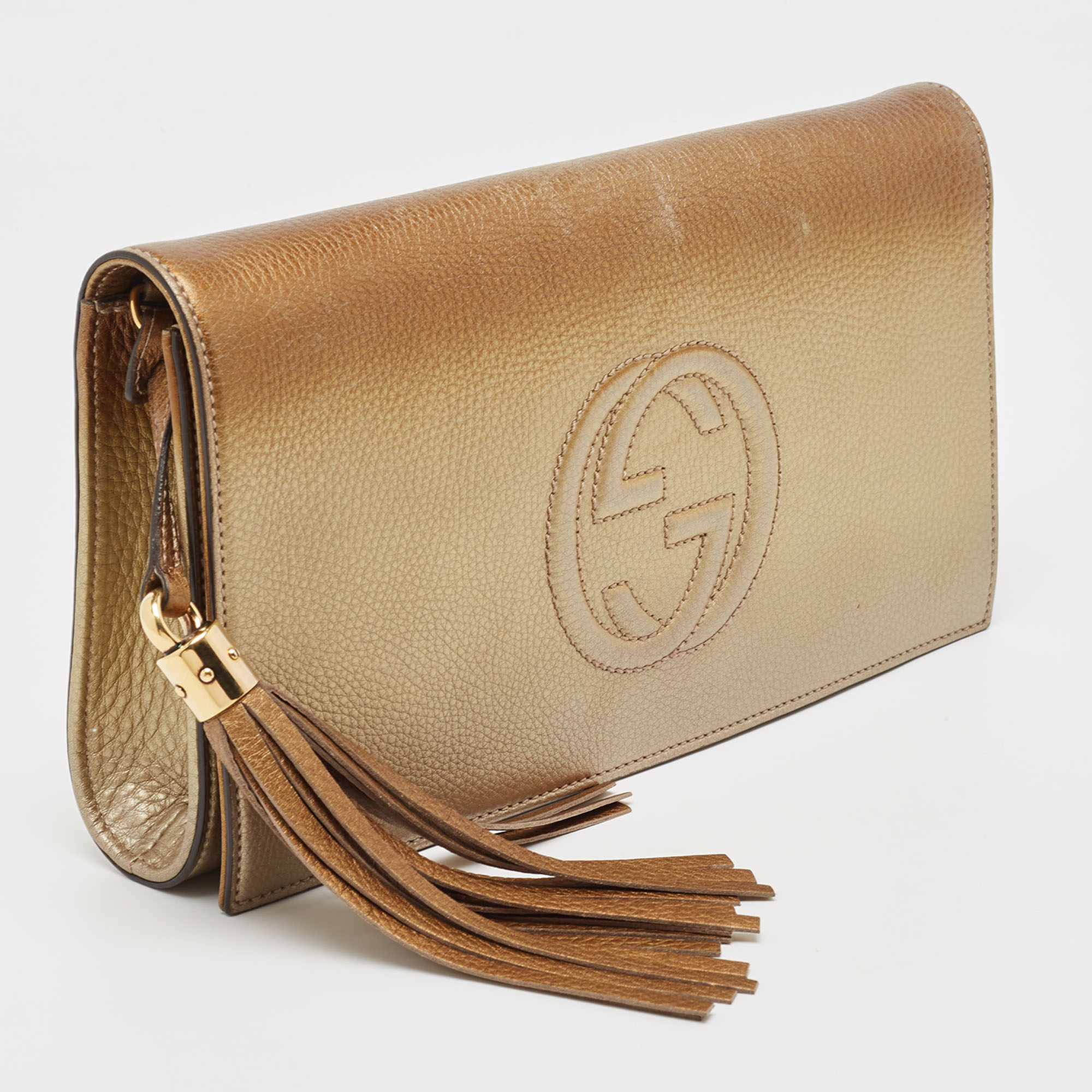Gucci Gold Ombre Leather Soho Tassel Clutch