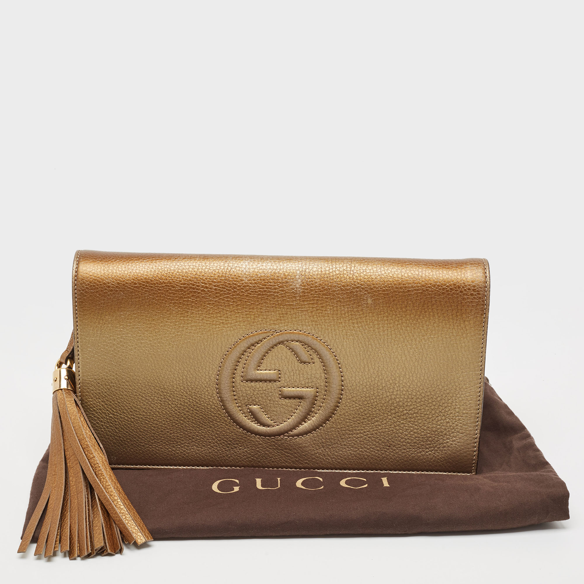 Gucci Gold Ombre Leather Soho Tassel Clutch