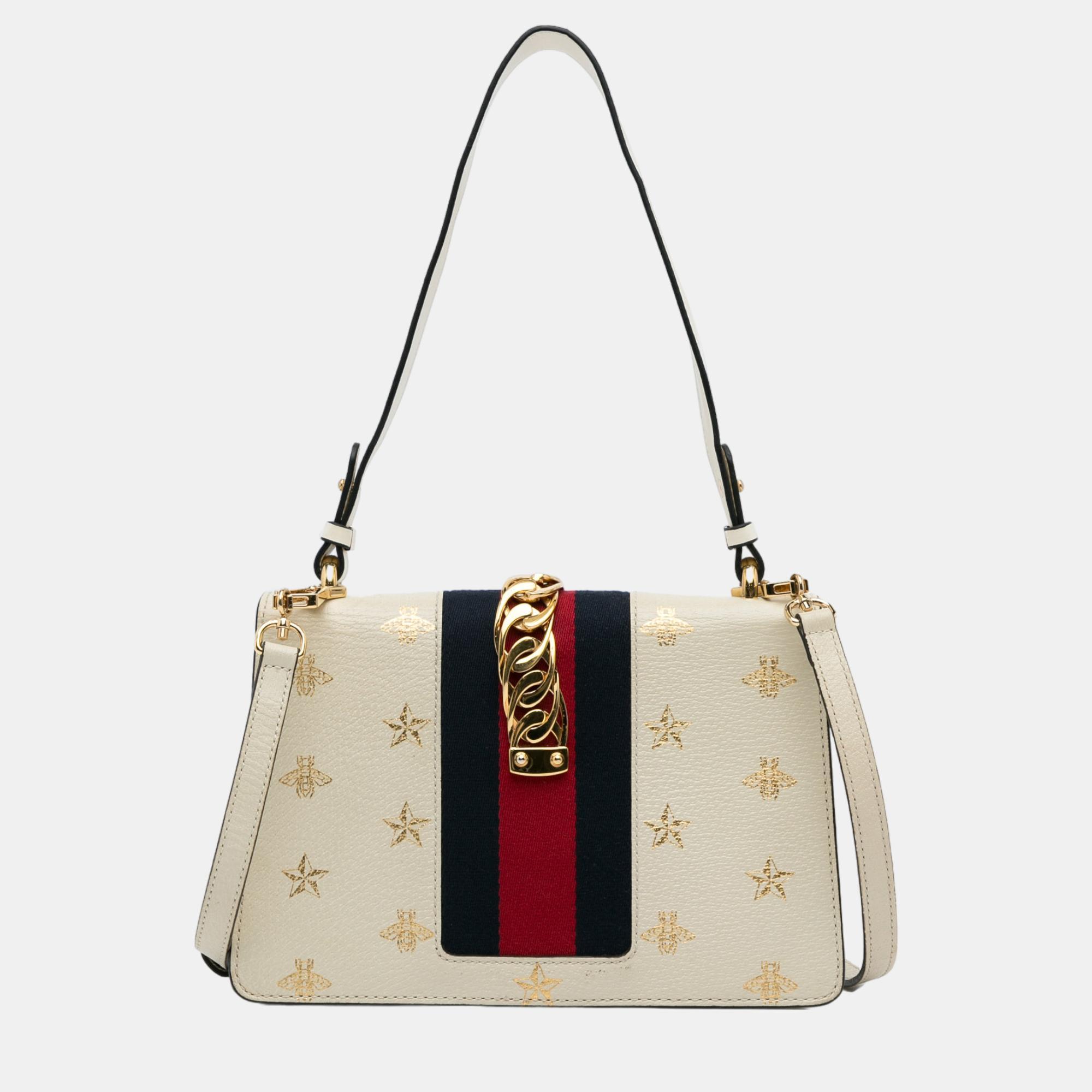 Gucci White Small Bee Star Sylvie Satchel