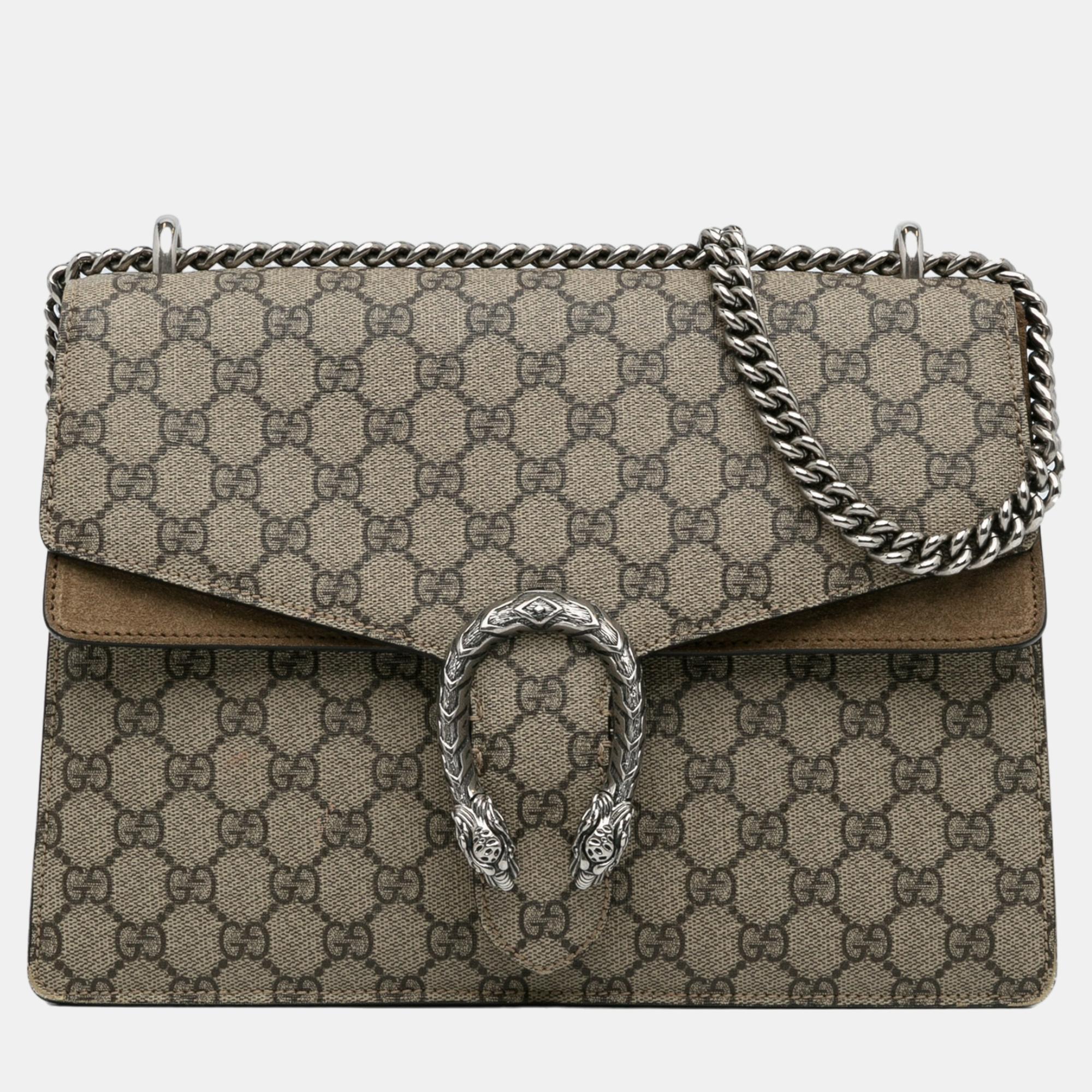 Gucci Beige/Brown Medium GG Supreme Dionysus Shoulder Bag