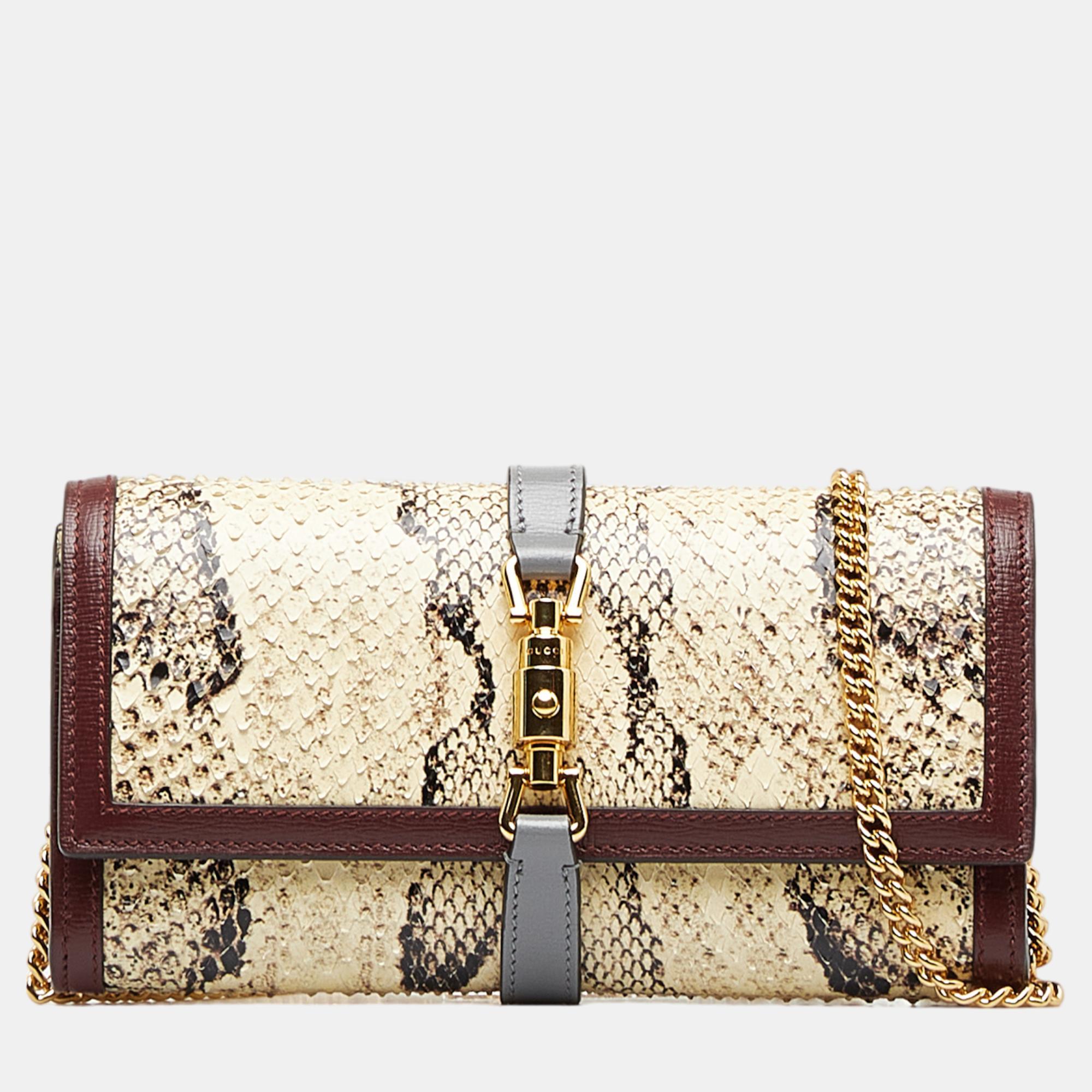 Gucci Multicolour Jackie 1961 Python Wallet On Chain