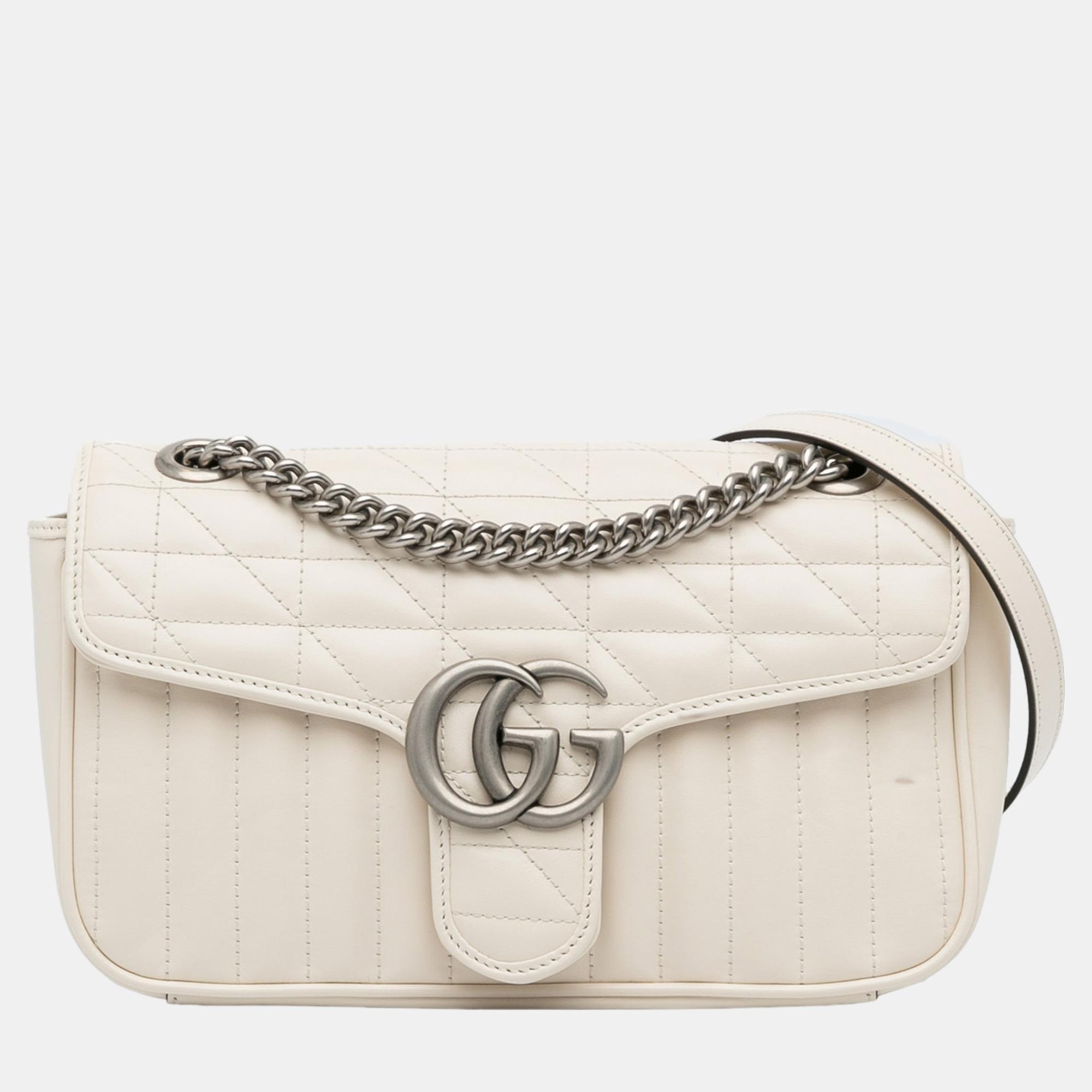 Gucci White Small GG Marmont Aria Matelasse Crossbody Bag
