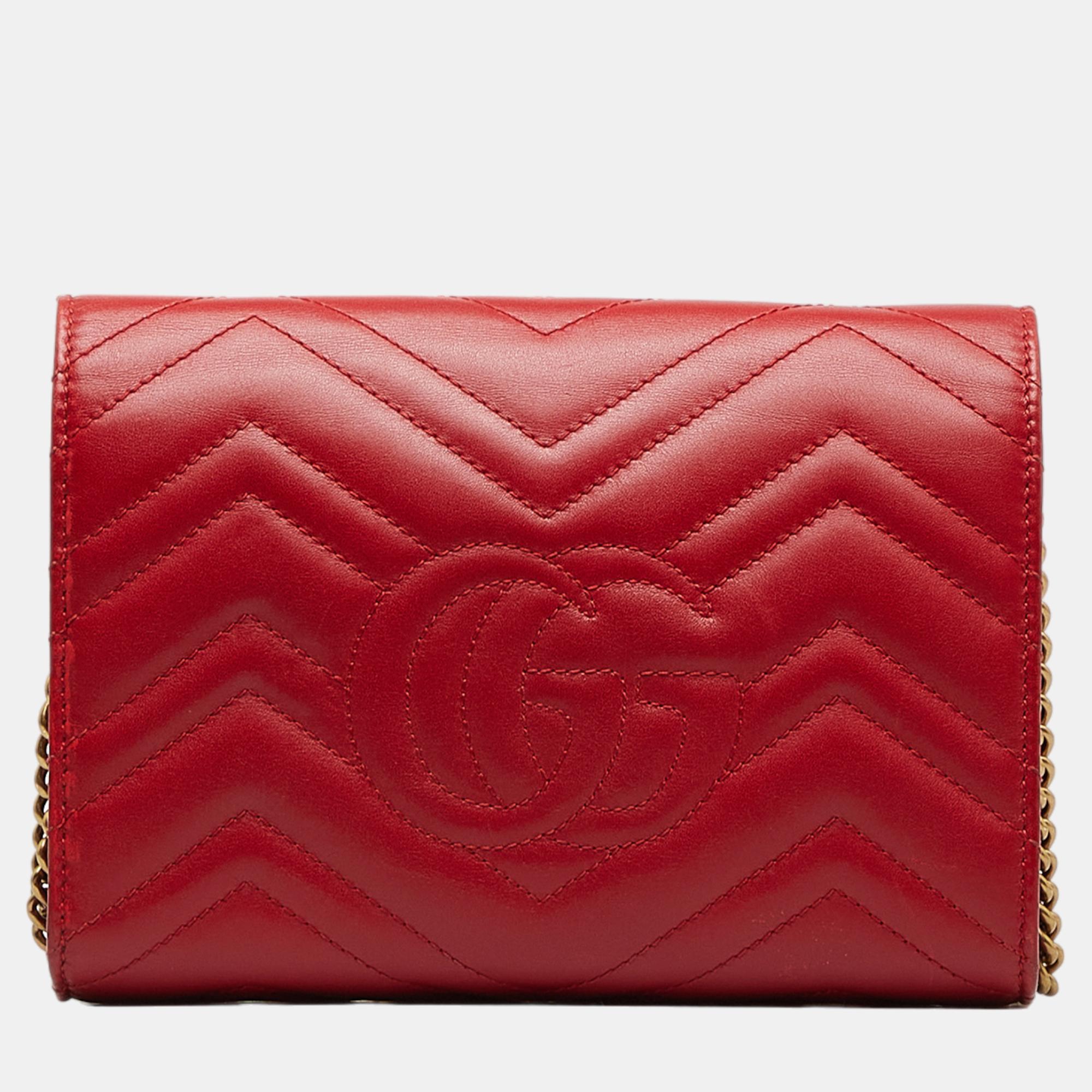 Gucci Red GG Marmont Wallet On Chain