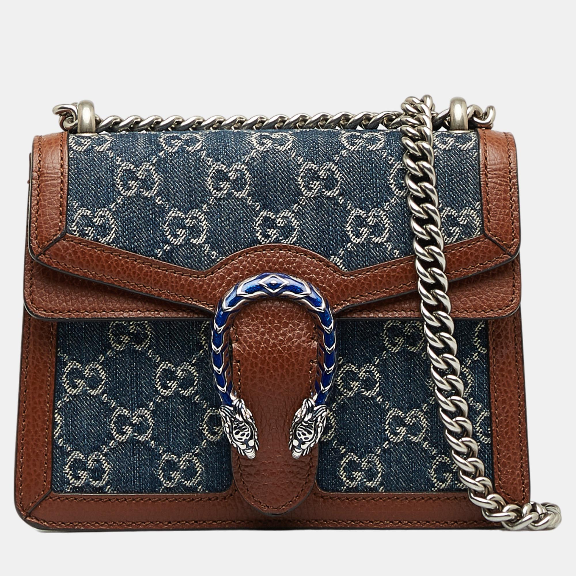 Gucci Blue Mini GG Denim Dionysus Crossbody Bag