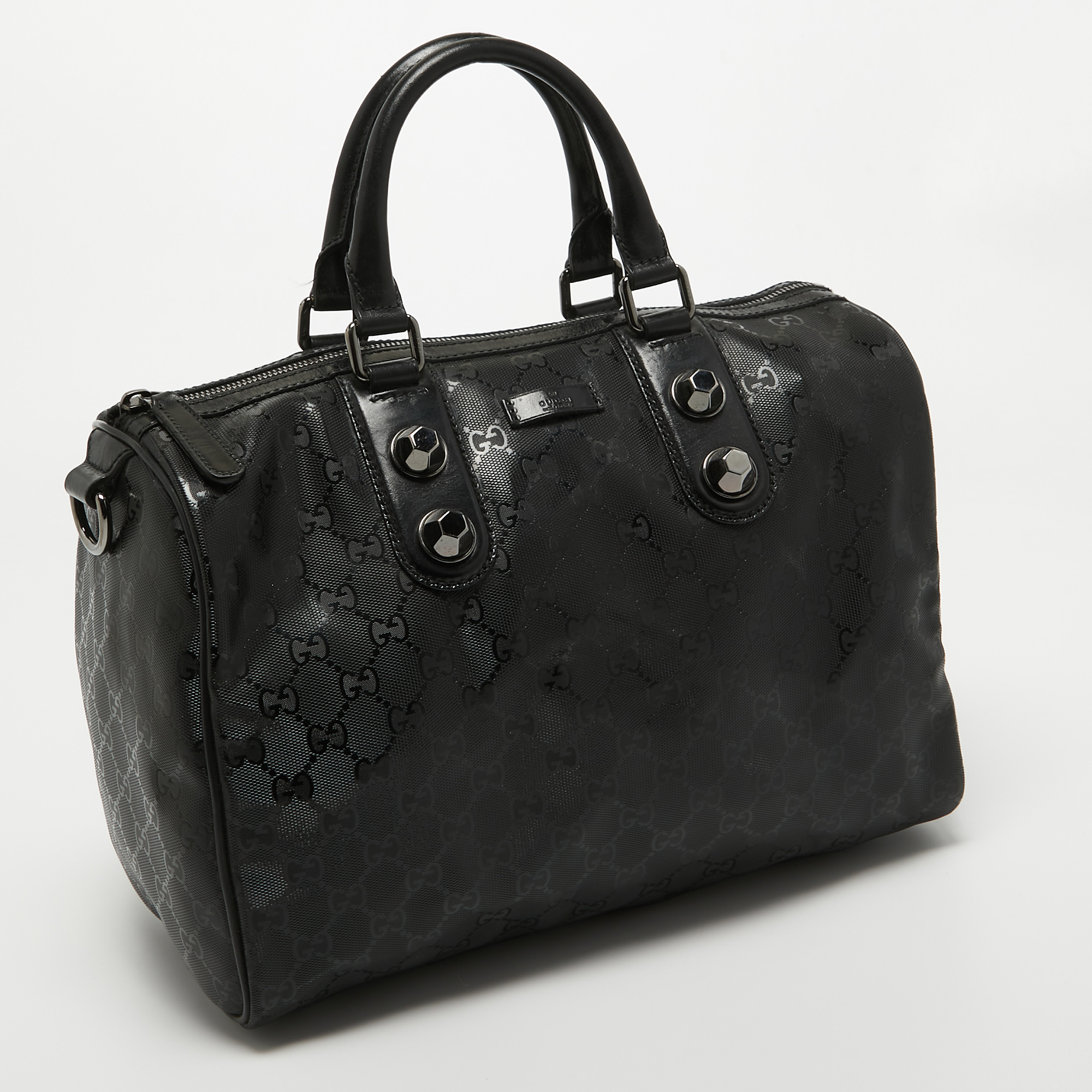 Gucci Black GG Imprime Canvas And Leather Medium Joy Boston Bag