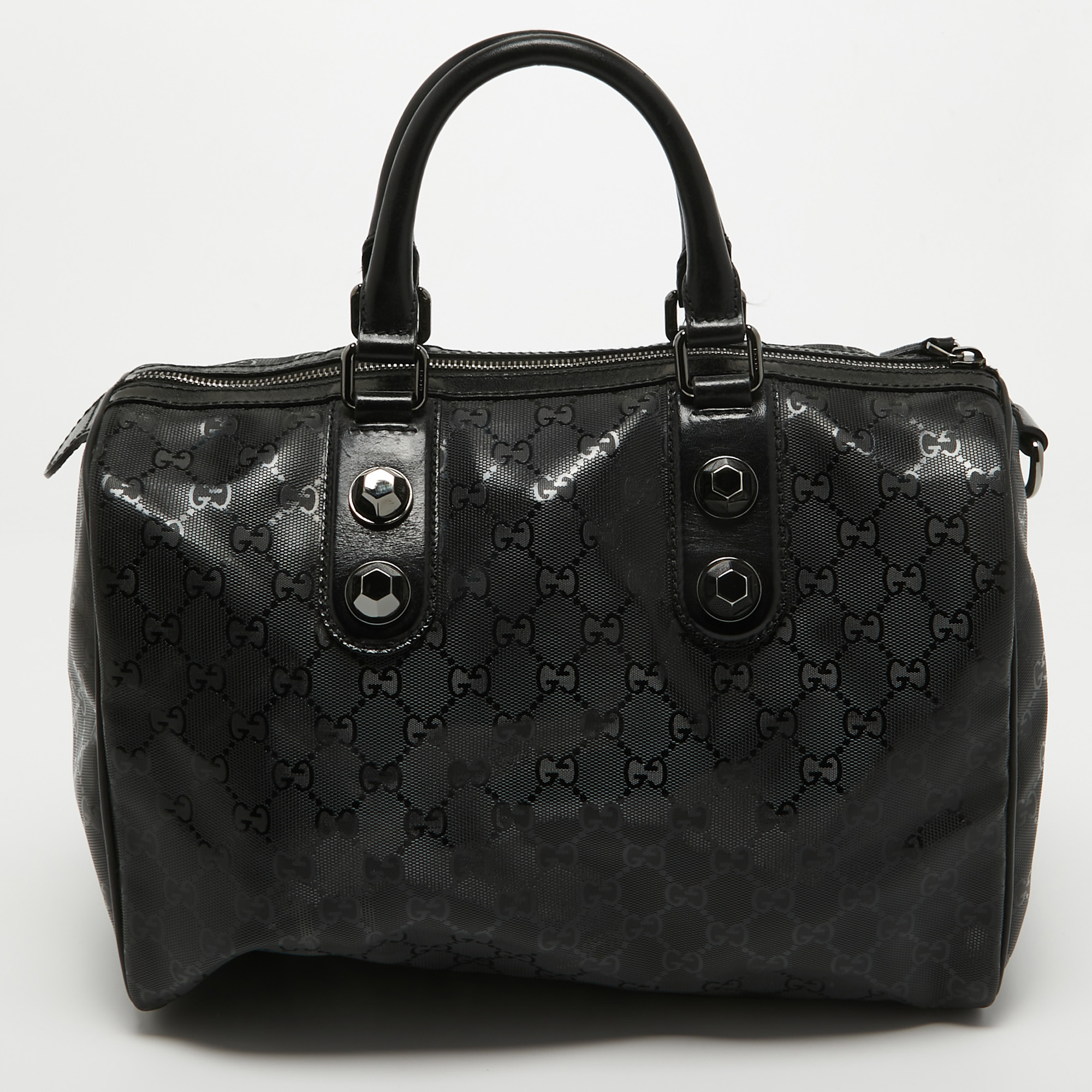 Gucci Black GG Imprime Canvas And Leather Medium Joy Boston Bag