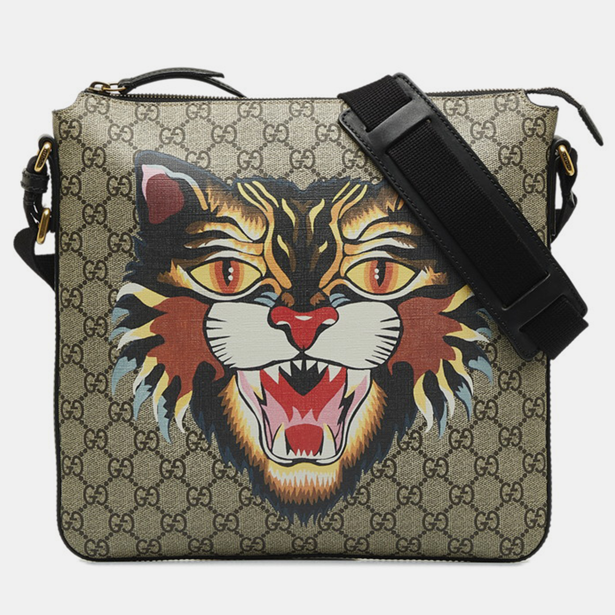 Gucci Beige Canvas GG Supreme Angry Cat Messenger Bag