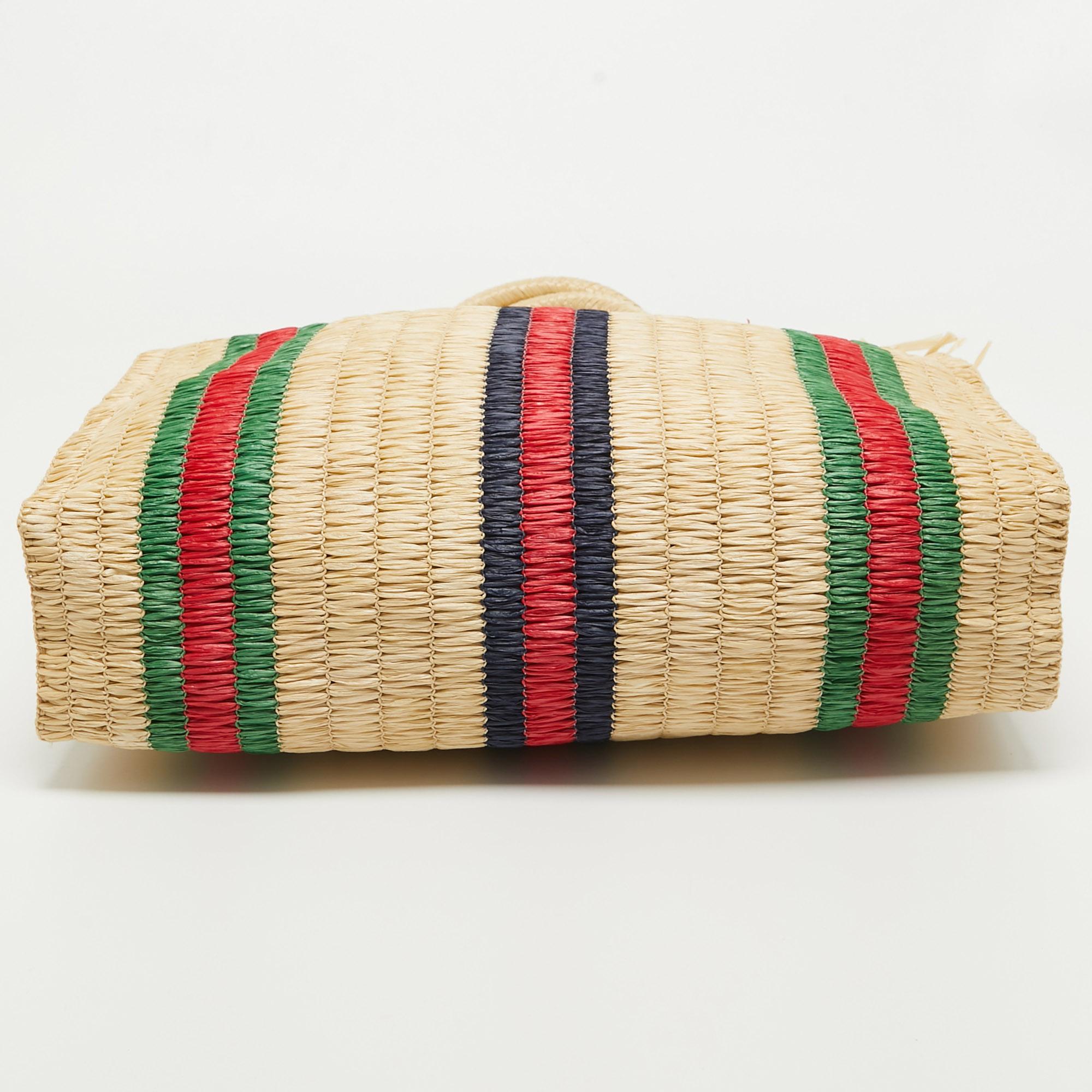Gucci Natural/Multicolor Woven Straw Cestino Tote