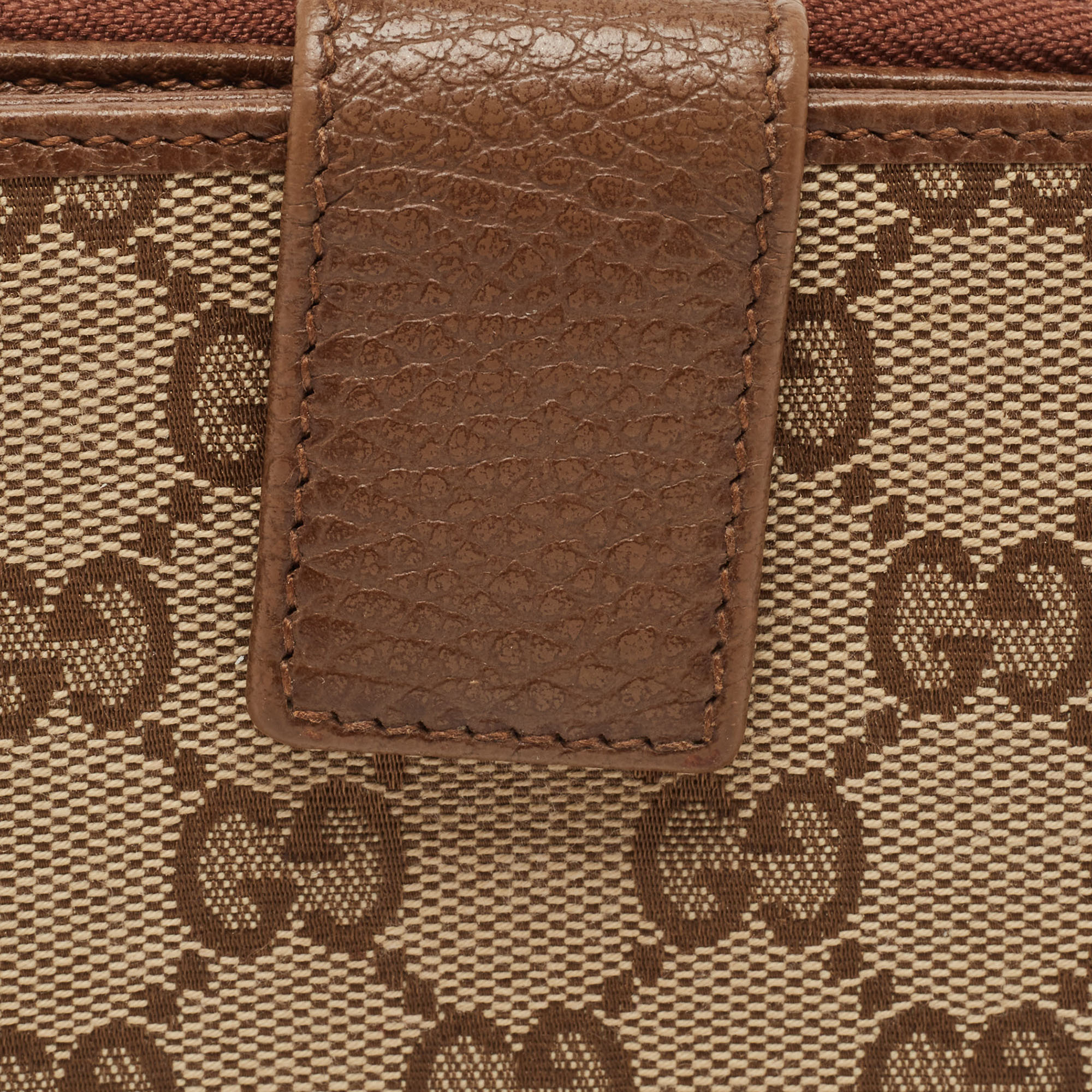 Gucci Brown/Beige GG Canvas Leather Zip Around Compact Wallet