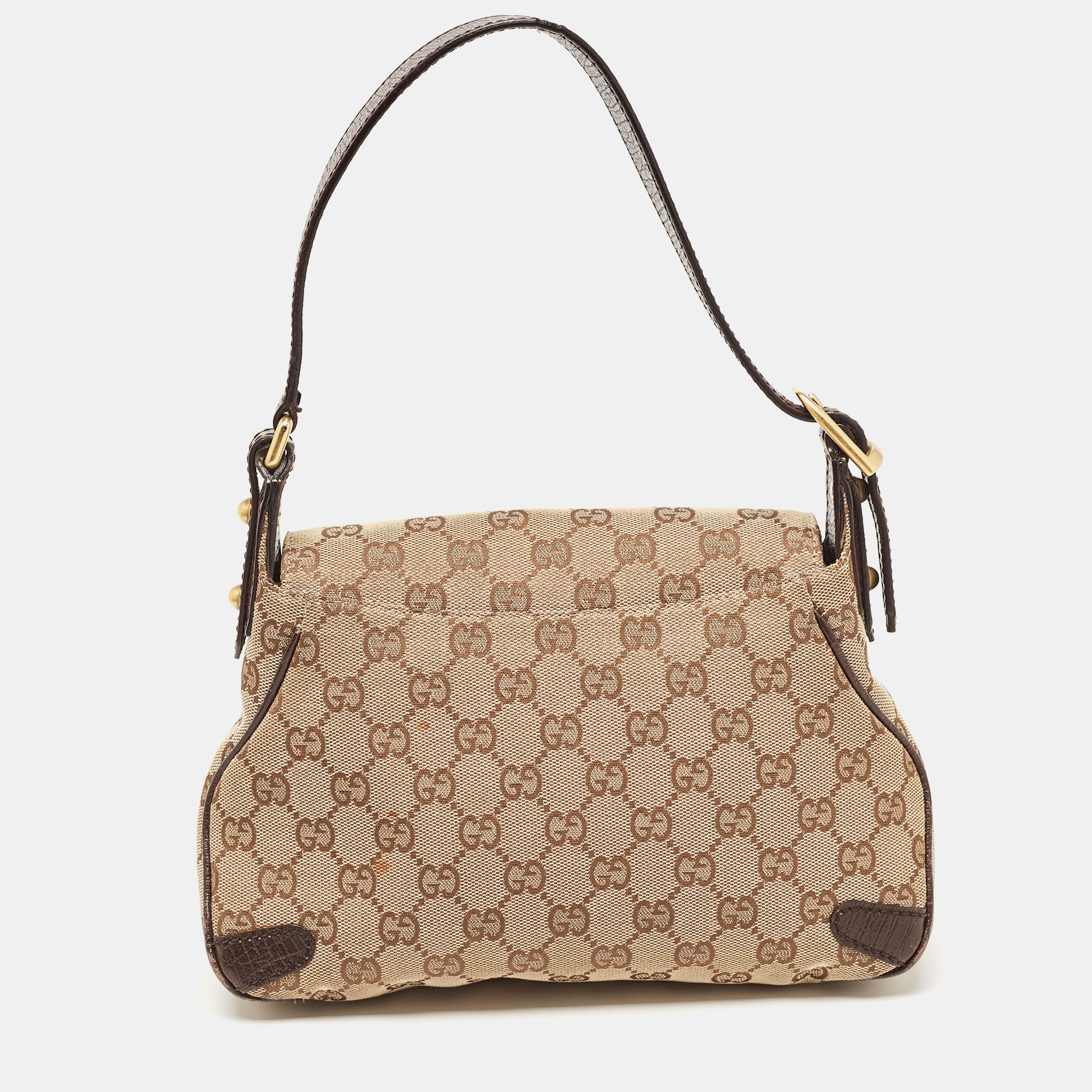 Gucci Ebony/Beige GG Canvas And Leather Horsebit Shoulder Bag