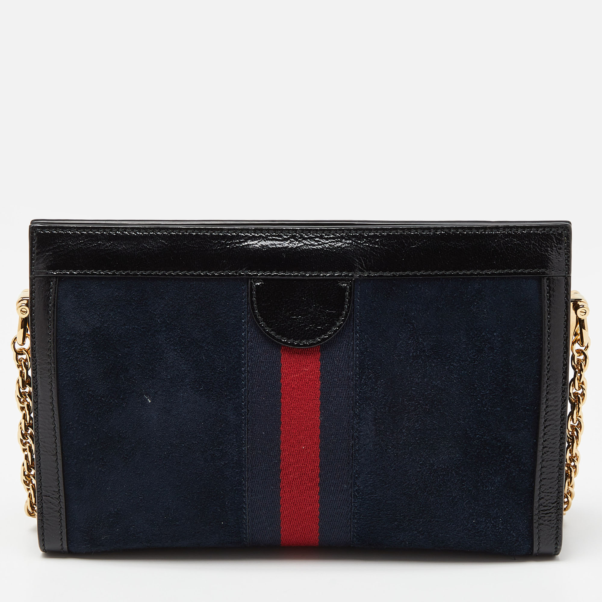 Gucci Blue/Black Suede AndLeather Ophidia Chain Bag