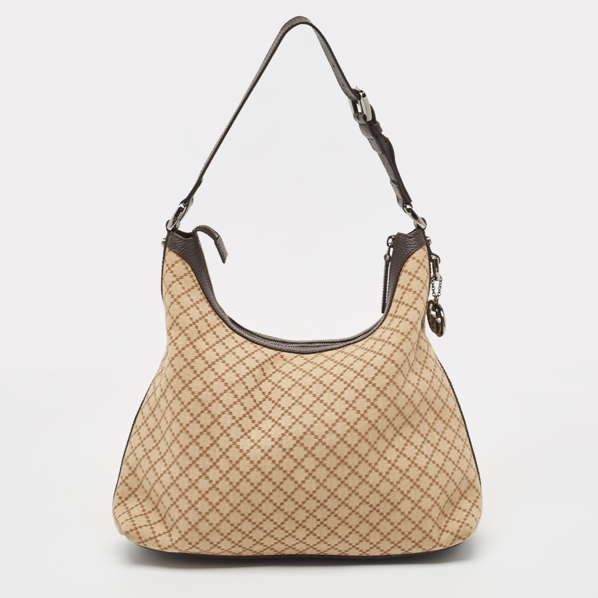 Gucci Beige/Brown Diamante Canvas And Leather Village Double G Hobo