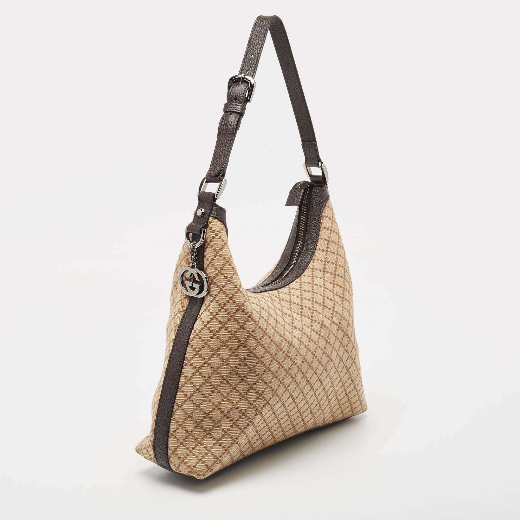 Gucci Beige/Brown Diamante Canvas And Leather Village Double G Hobo