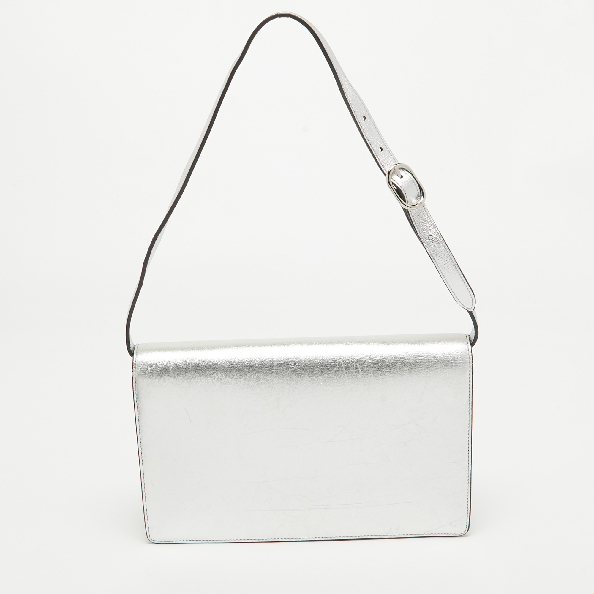 Gucci Silver Leather Crystal Embellished Broadway Shoulder Bag