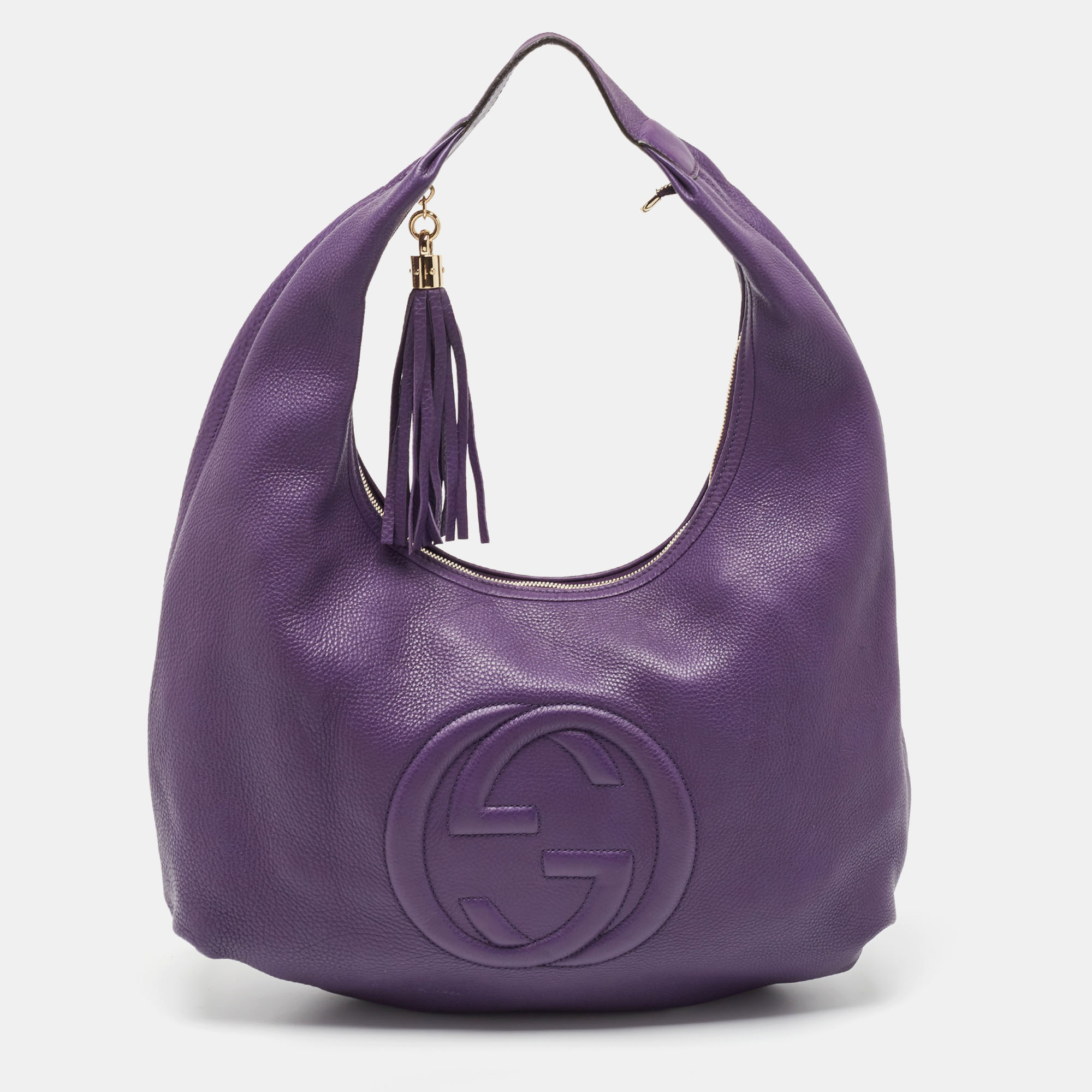 Gucci Purple Pebbled Calfskin Leather Soho Hobo