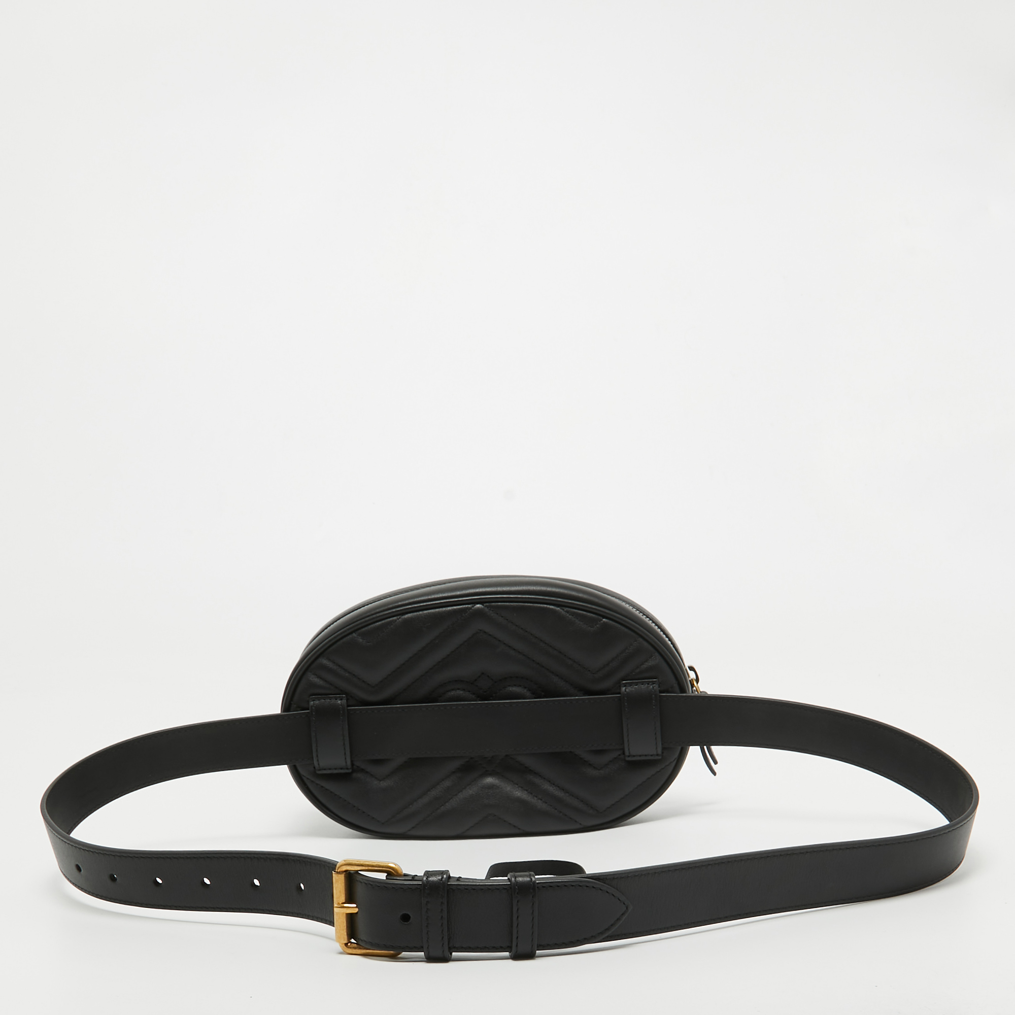 Gucci Black Matelassé Leather GG Marmont Belt Bag
