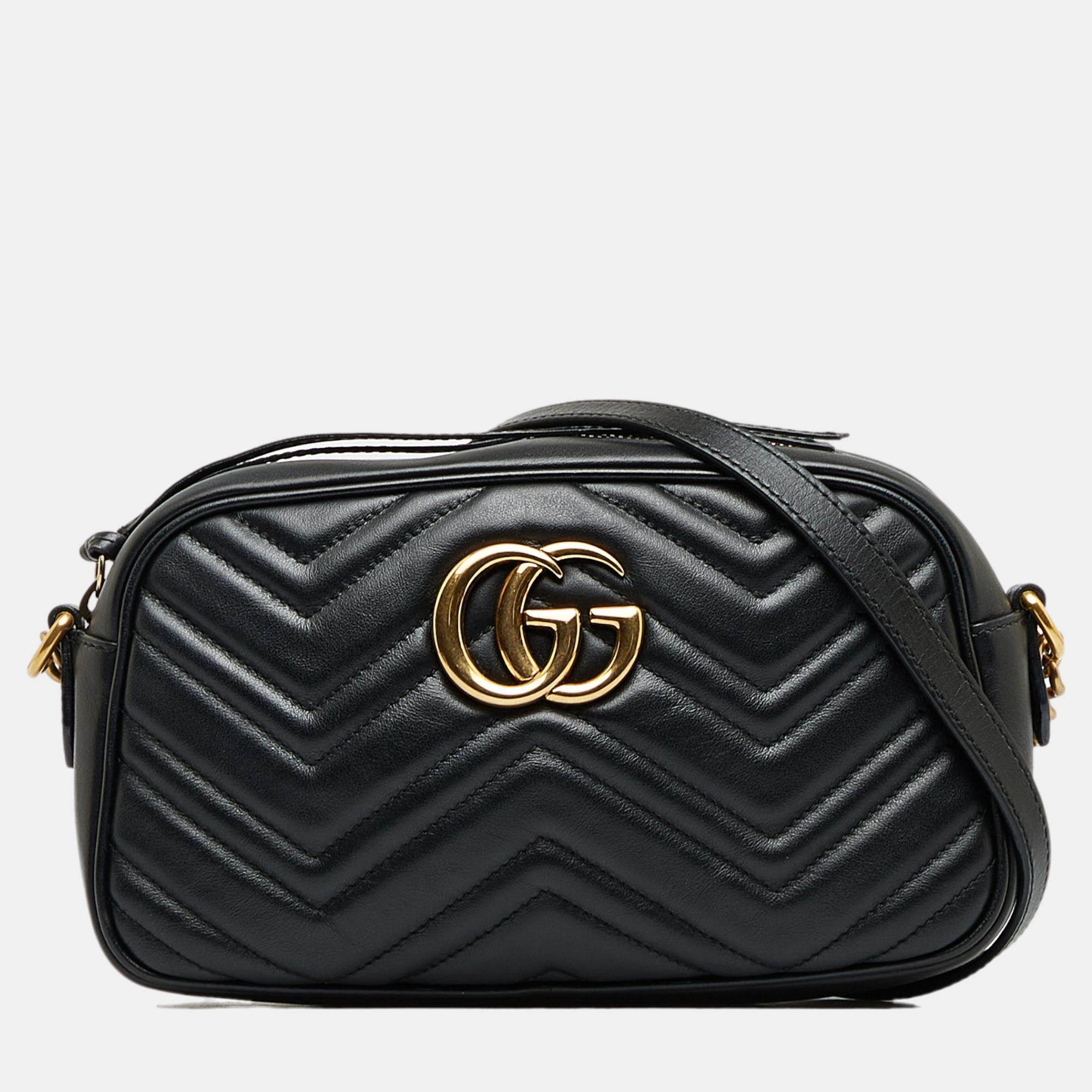 Gucci Black Small GG Marmont Matelasse Crossbody Bag