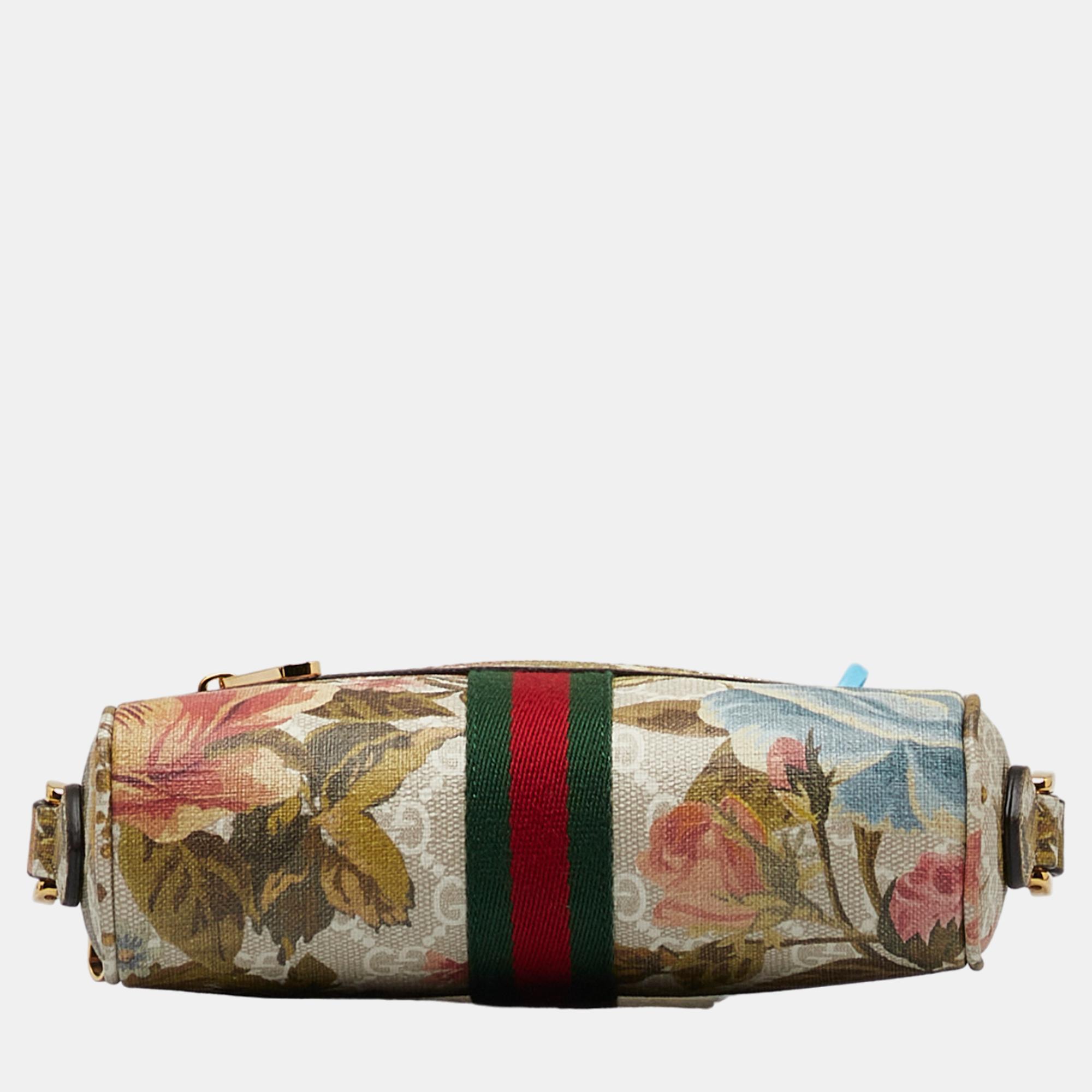 Gucci Beige/Brown Mini GG Supreme Flora Ophidia Crossbody Bag