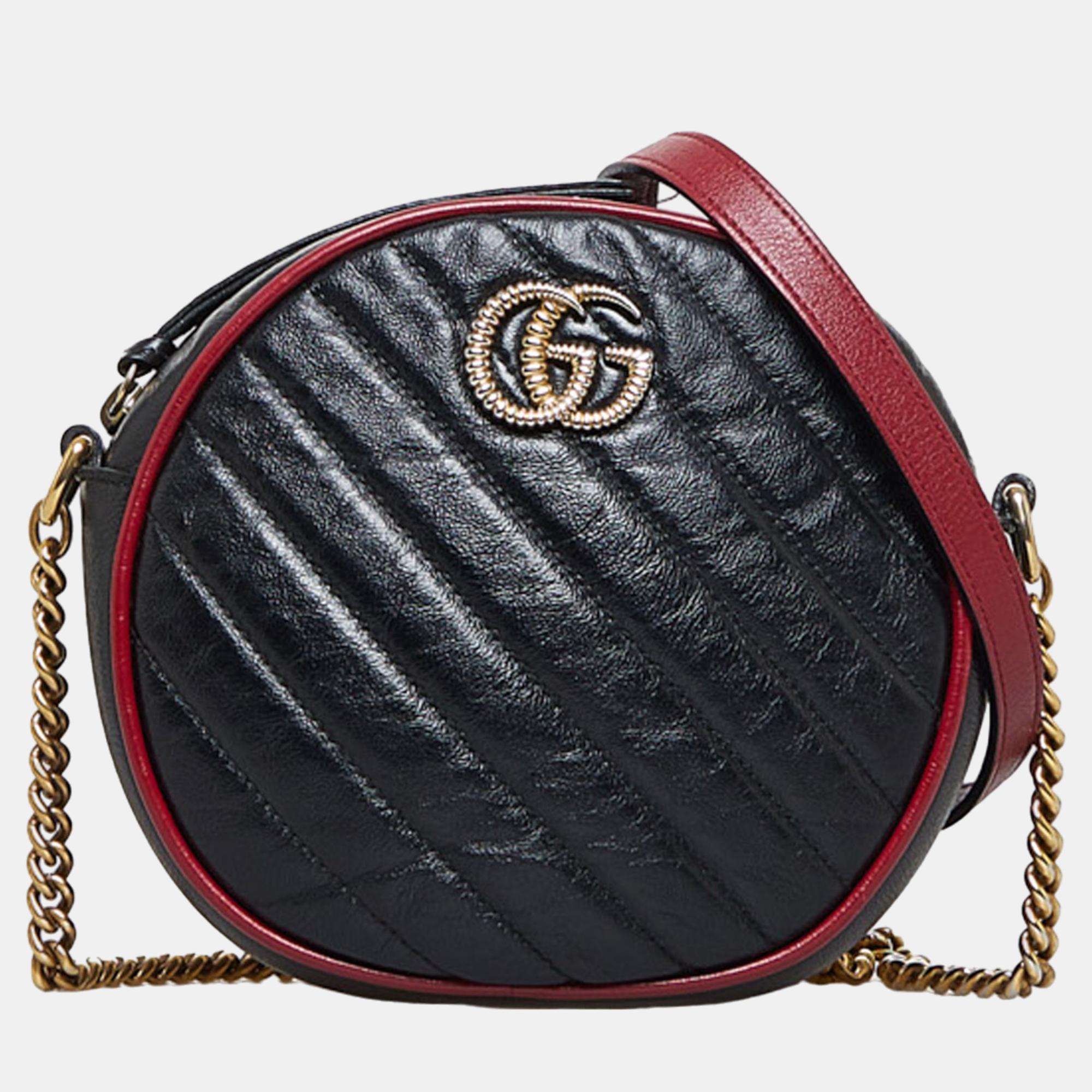 Gucci Black Round GG Marmont Crossbody Bag