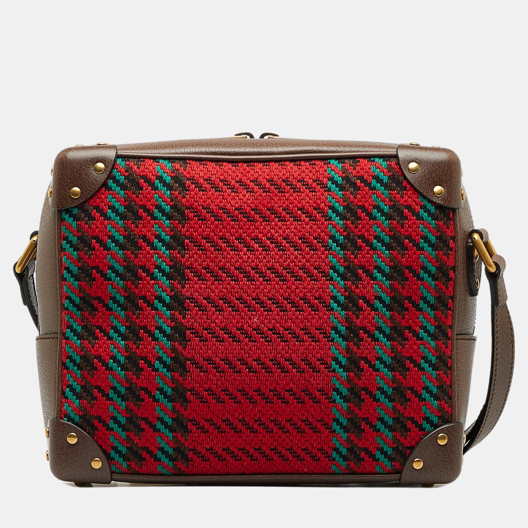 Gucci Brown/Red Houndstooth Soft Trunk Crossbody Bag