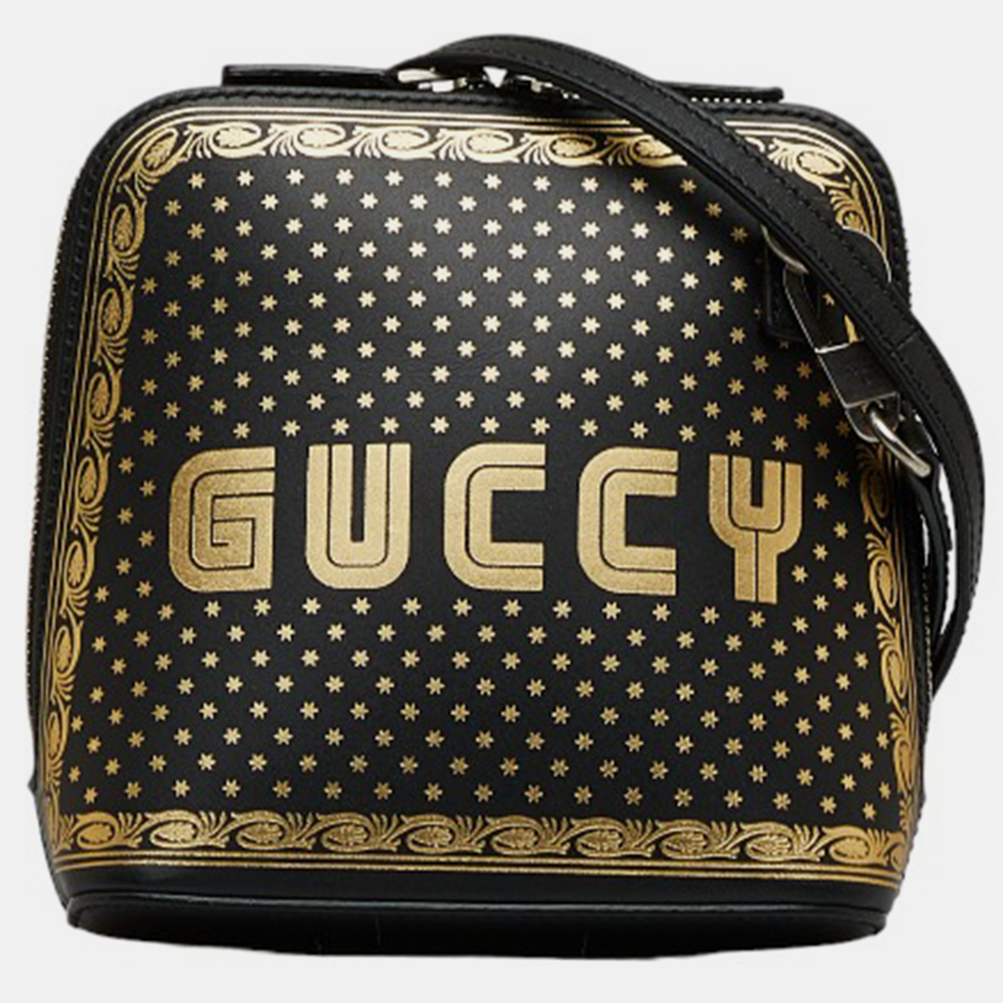 Gucci Black Leather Sega Guccy Star Mini Dome Bag
