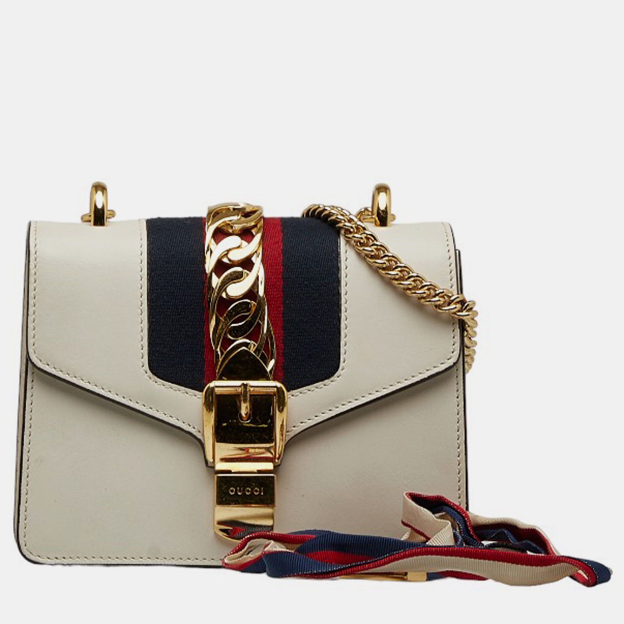 Gucci White Leather Mini Sylvie Chain Shoulder Bag