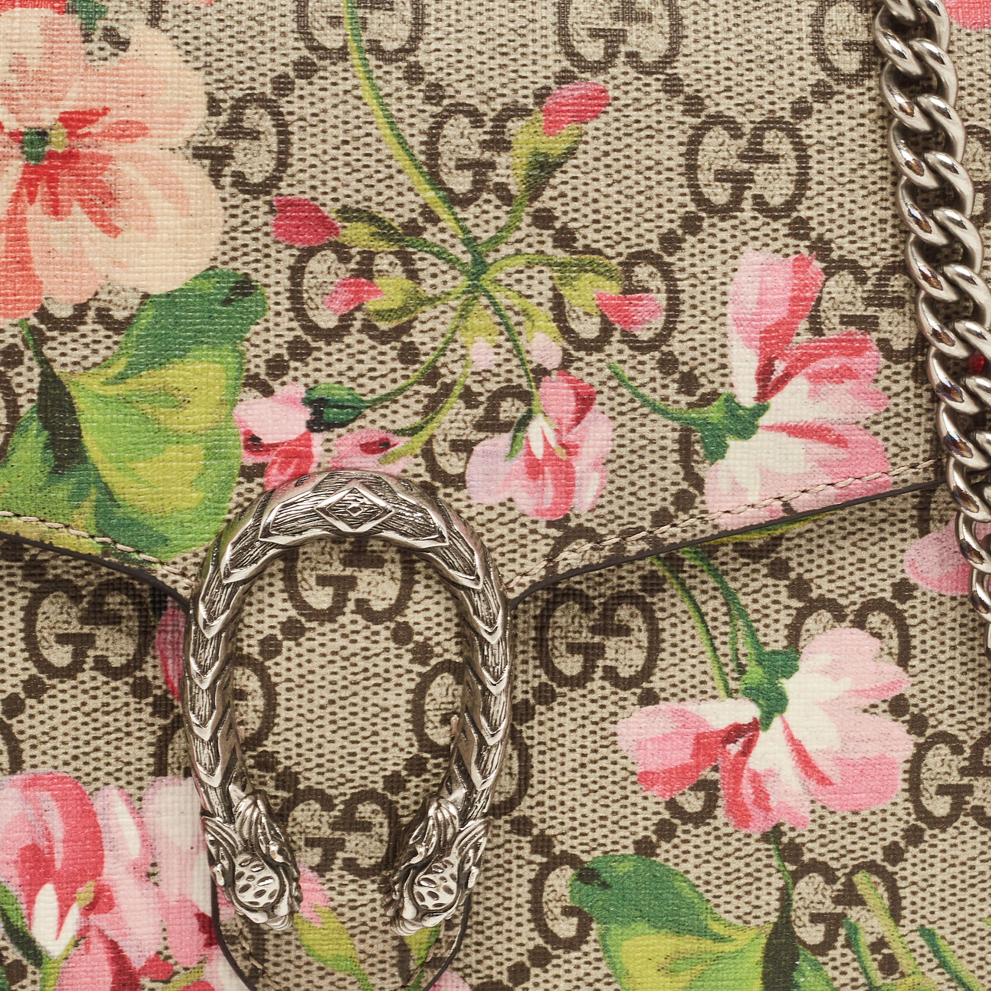Gucci Blue/Beige GG Blooms Supreme Canvas And Leather Dionysus Wallet On Chain